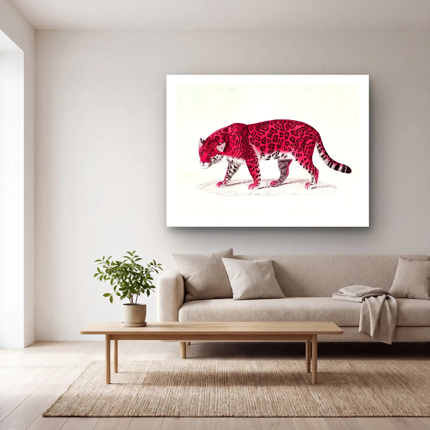 Vintage Leopar – Pembe Tonlar cam tablo — açık renk salonda