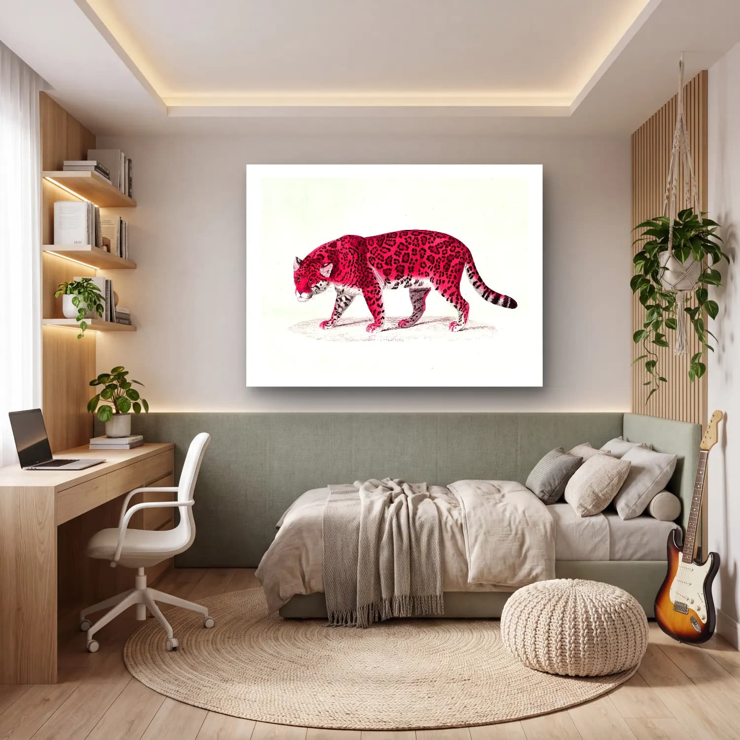 Vintage Leopar – Pembe Tonlar cam tablo — genç odasında