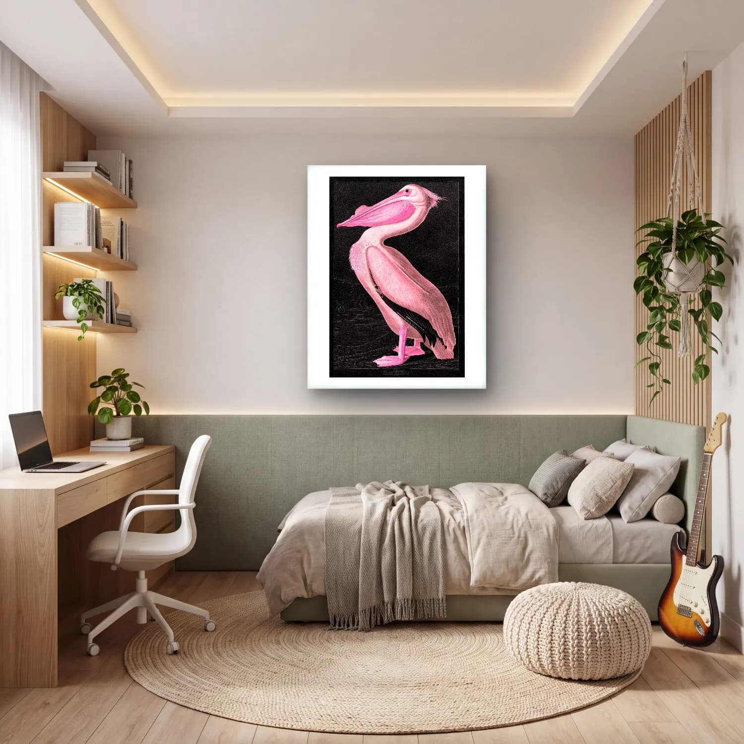 Vintage Flamingo No. 5 cam tablo — genç odasında