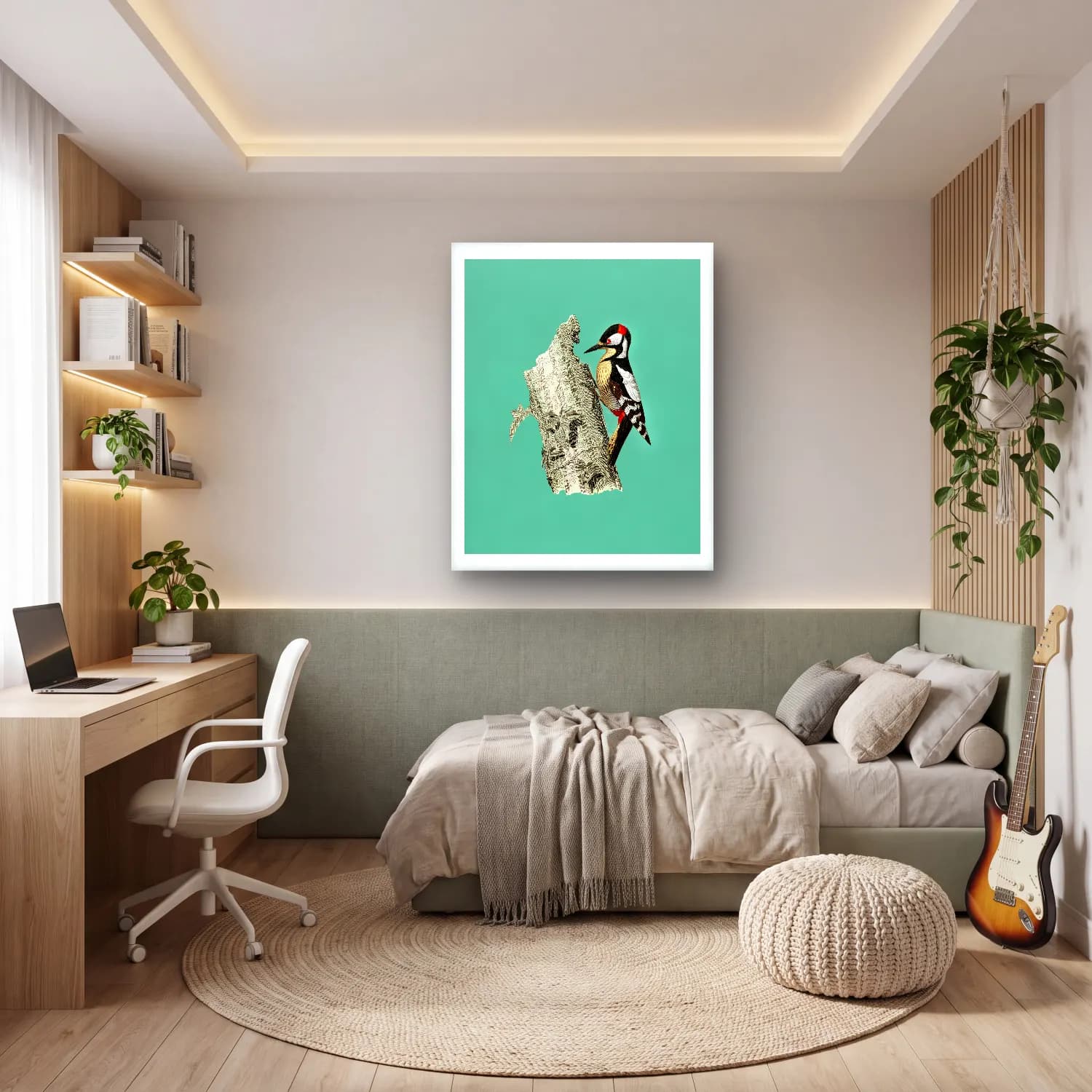 Pop Art Daldaki Kuş cam tablo — genç odasında