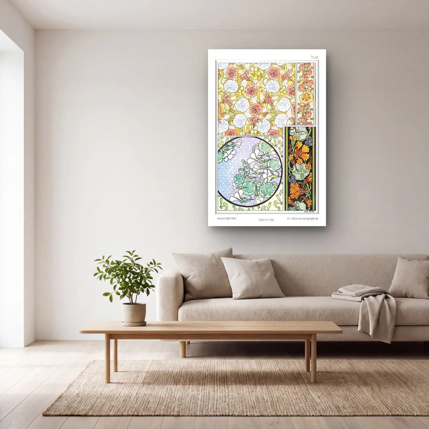 Vintage Çiçek Deseni No. 4 cam tablo — açık renk salonda