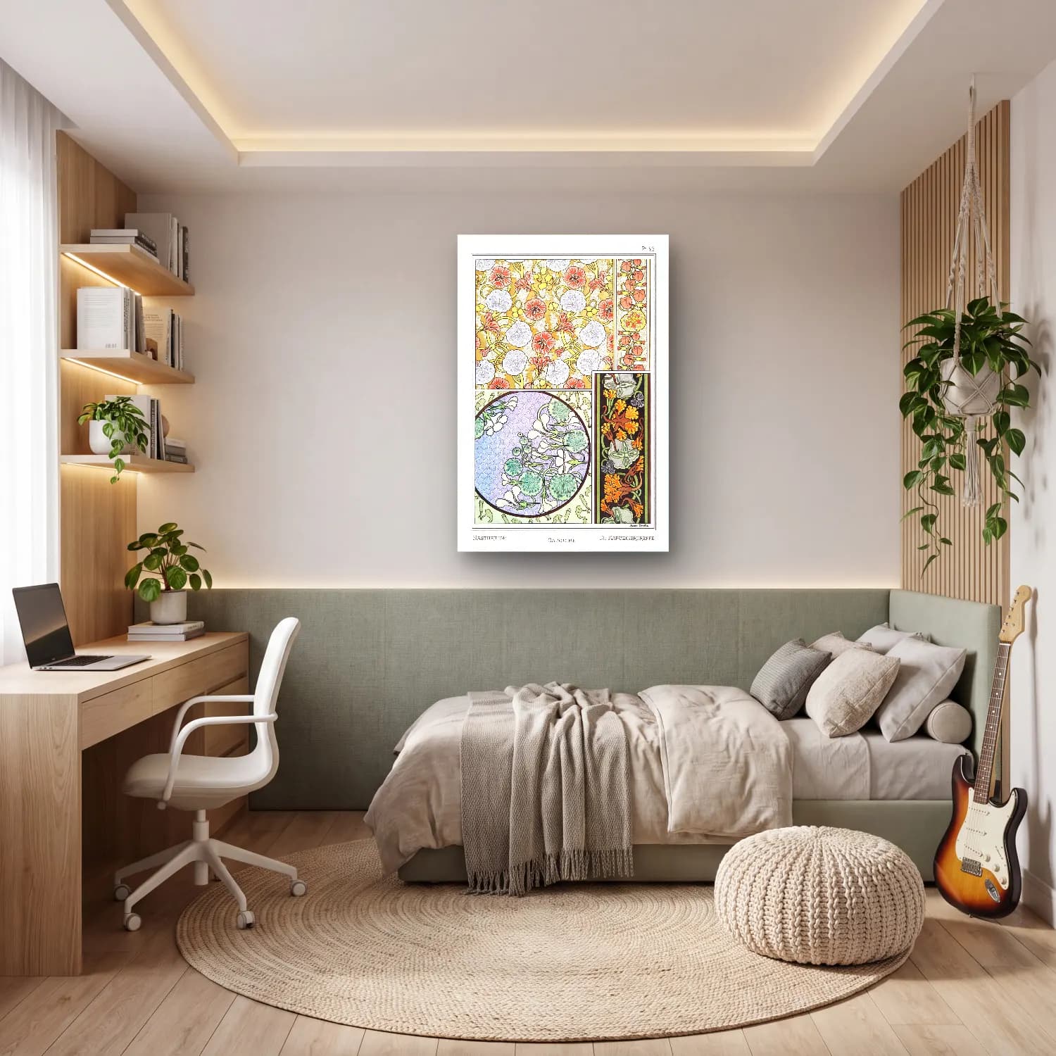 Vintage Çiçek Deseni No. 4 cam tablo — genç odasında