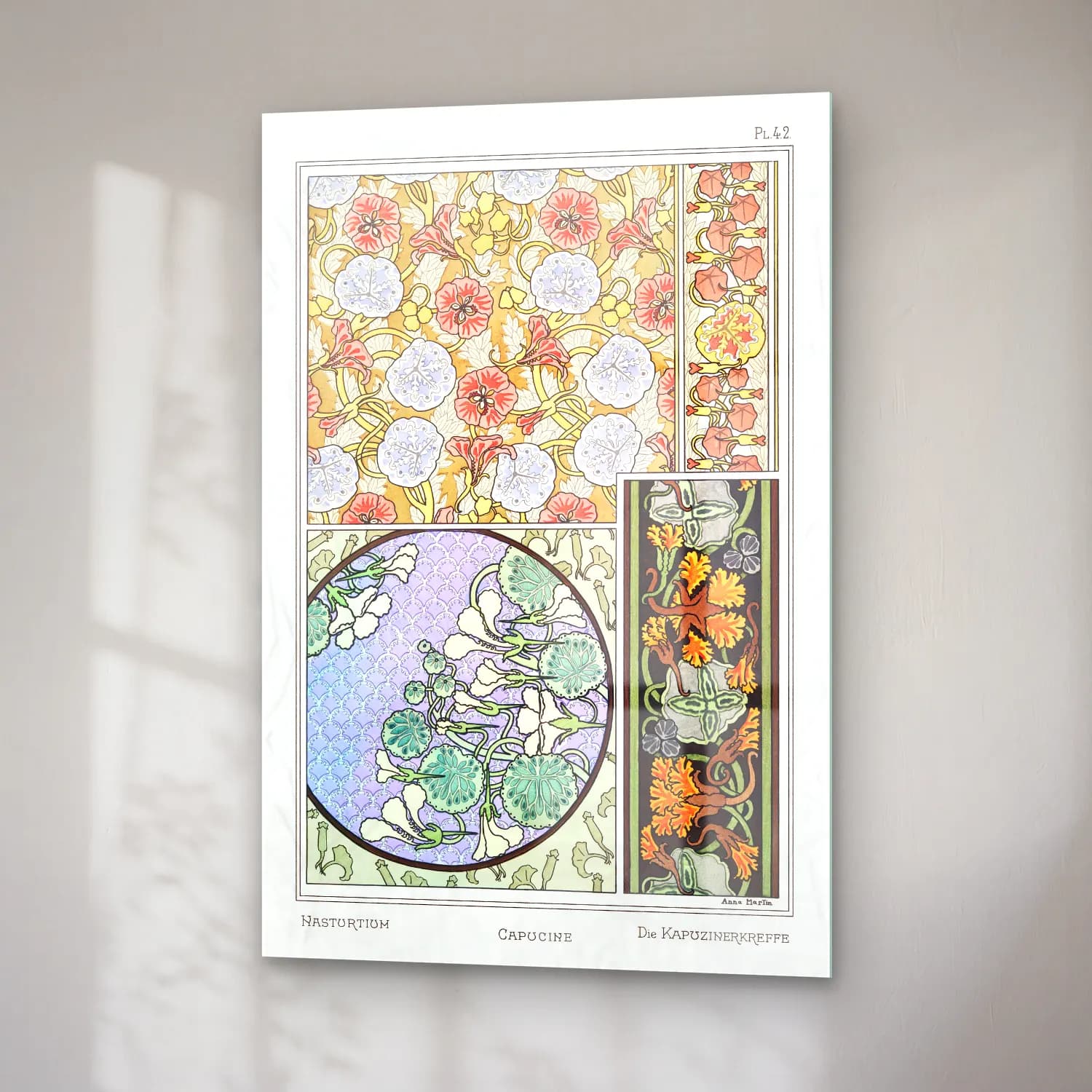 Vintage Çiçek Deseni No. 4 cam tablo — sağ açıdan görünüm