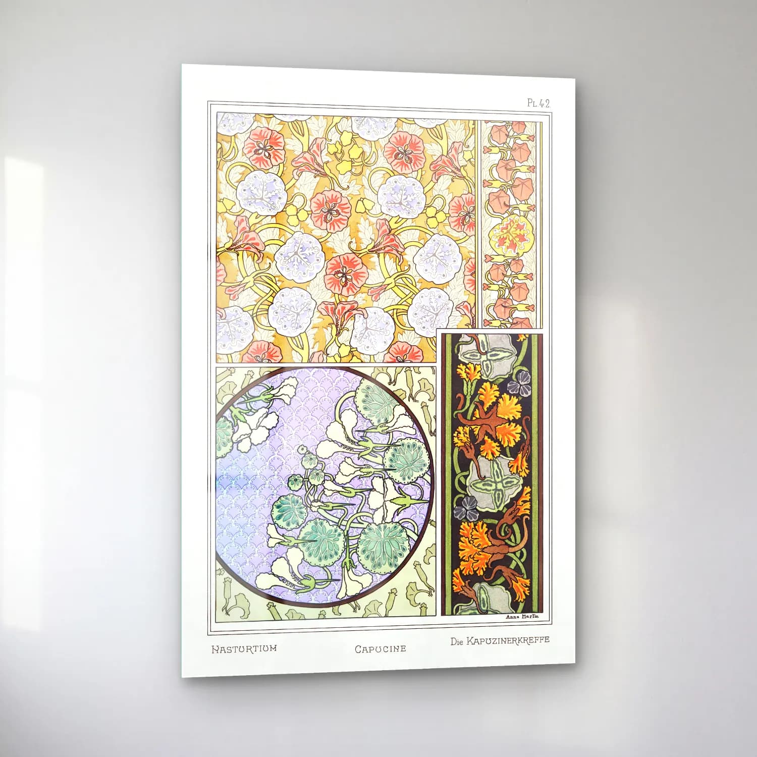 Vintage Çiçek Deseni No. 4 cam tablo — sol açıdan görünüm