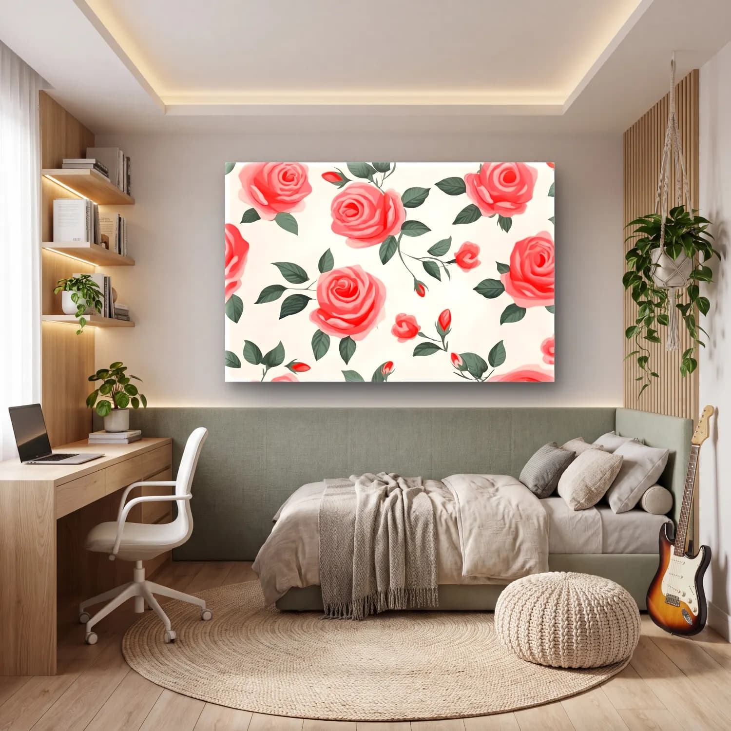 Pastel Güller No. 7 cam tablo — genç odasında