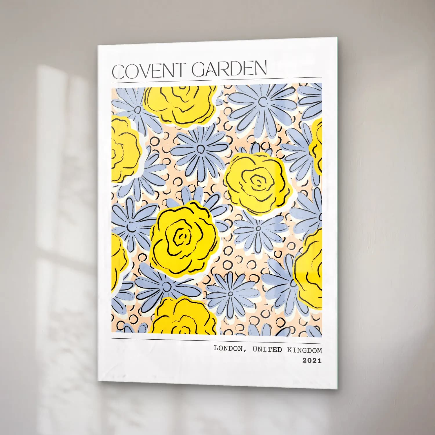 Retro Çiçek Deseni No. 108 cam tablo — sağ açıdan görünüm