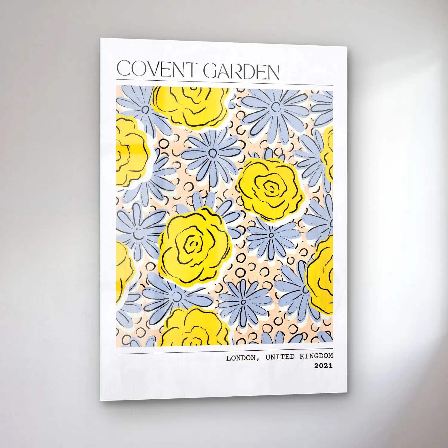 Retro Çiçek Deseni No. 108 cam tablo — sol açıdan görünüm