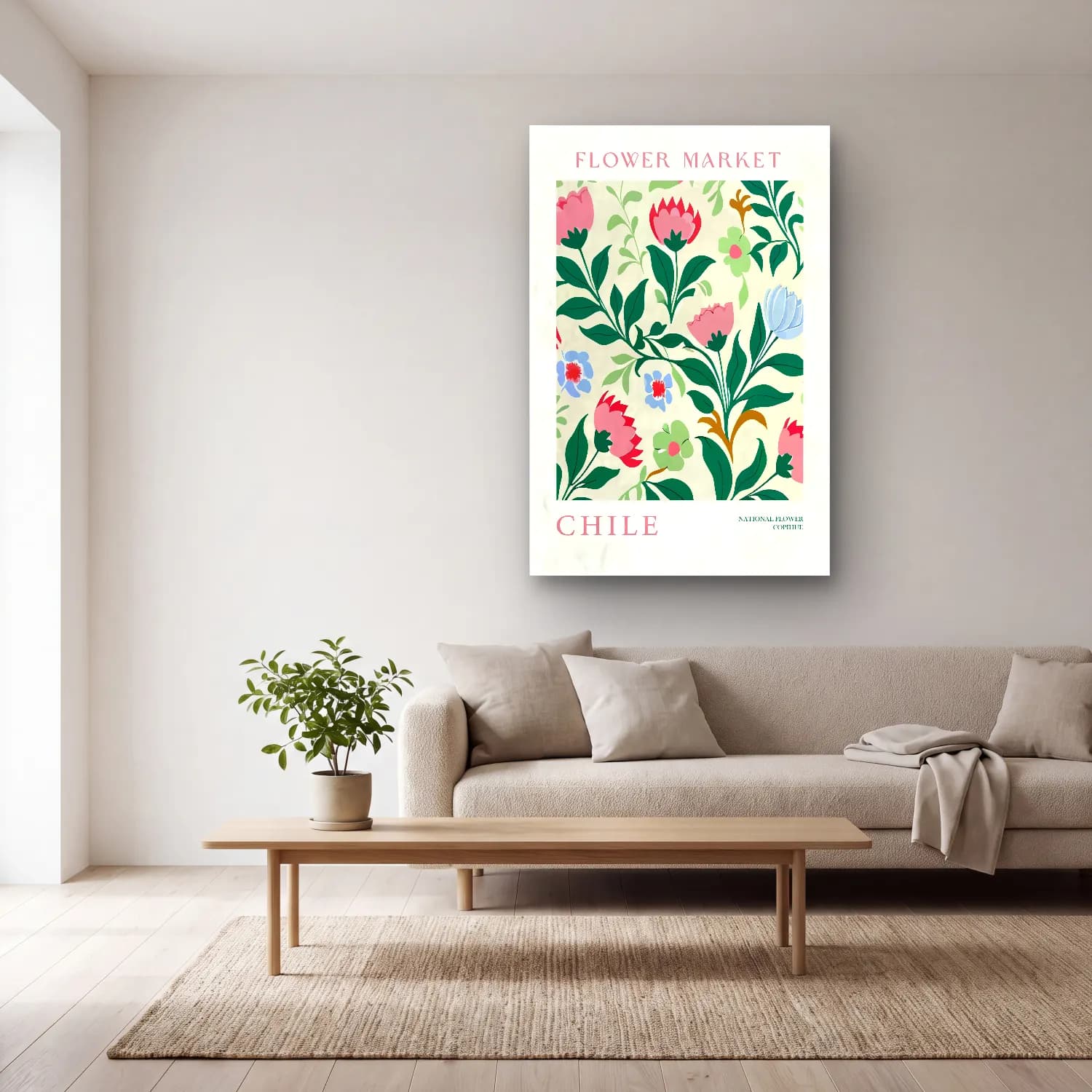 Pastel Çiçek Deseni No. 75 cam tablo — açık renk salonda