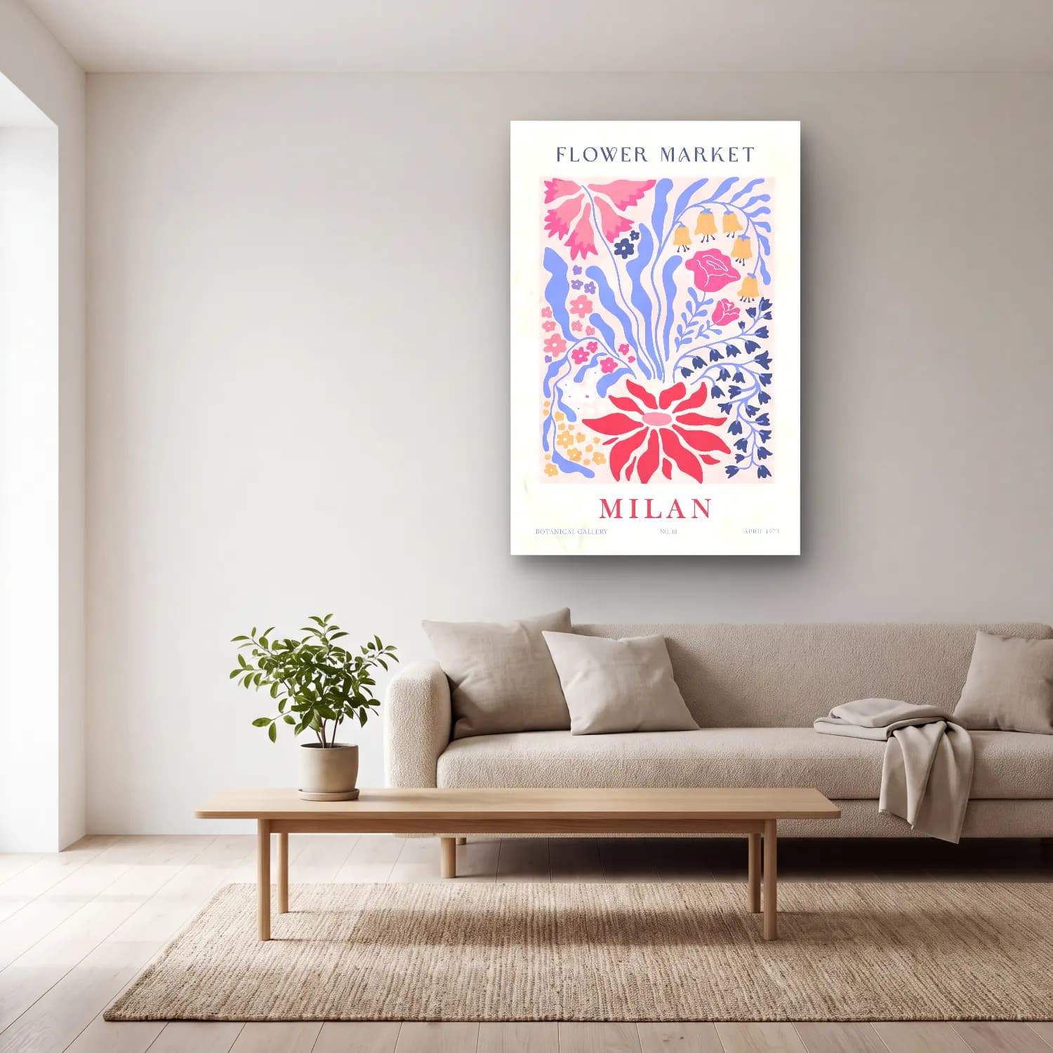 Pastel Çiçek Deseni No. 60 cam tablo — açık renk salonda