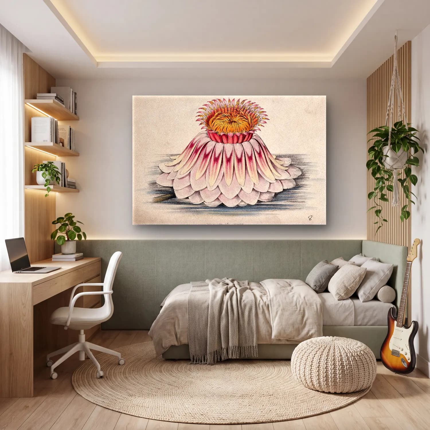 Botanik İllüstrasyon Lotus Çiçekleri No. 15 cam tablo — genç odasında