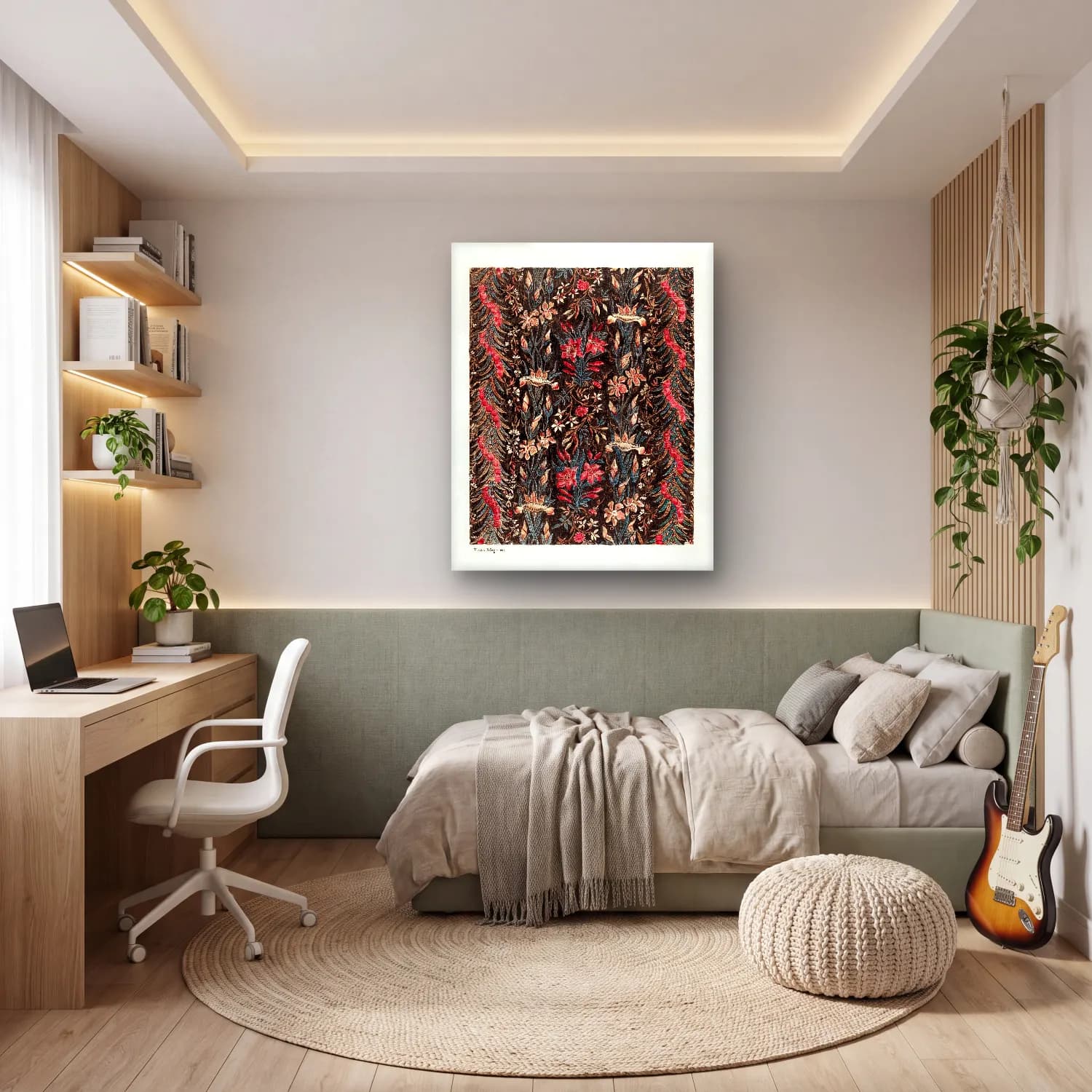 Maksimalist Çiçek Deseni No. 59 cam tablo — genç odasında