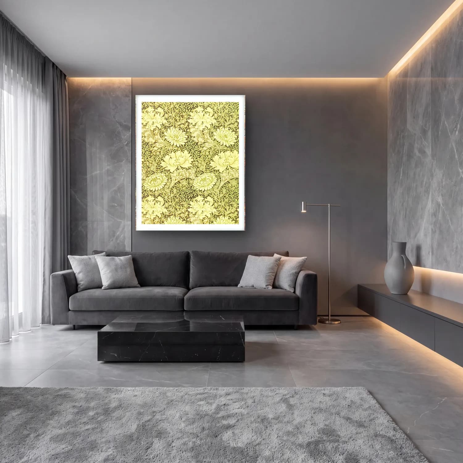 Botanik İllüstrasyon Çiçek Deseni No. 81 cam tablo — lüks salon duvarında