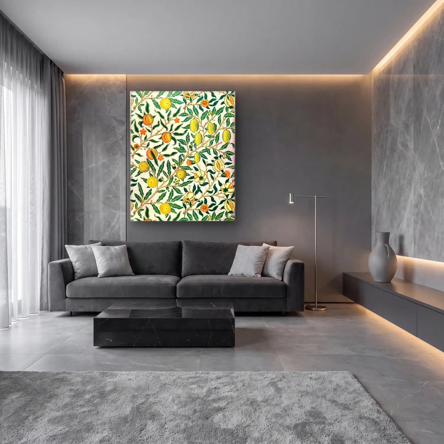 Botanik İllüstrasyon Çiçek Deseni No. 84 cam tablo — lüks salon duvarında