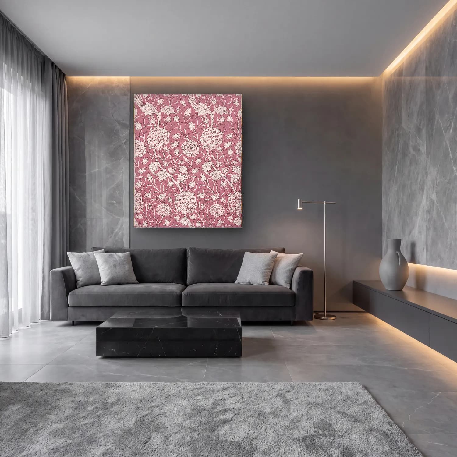 Pastel Çiçek Deseni No. 78 cam tablo — lüks salon duvarında