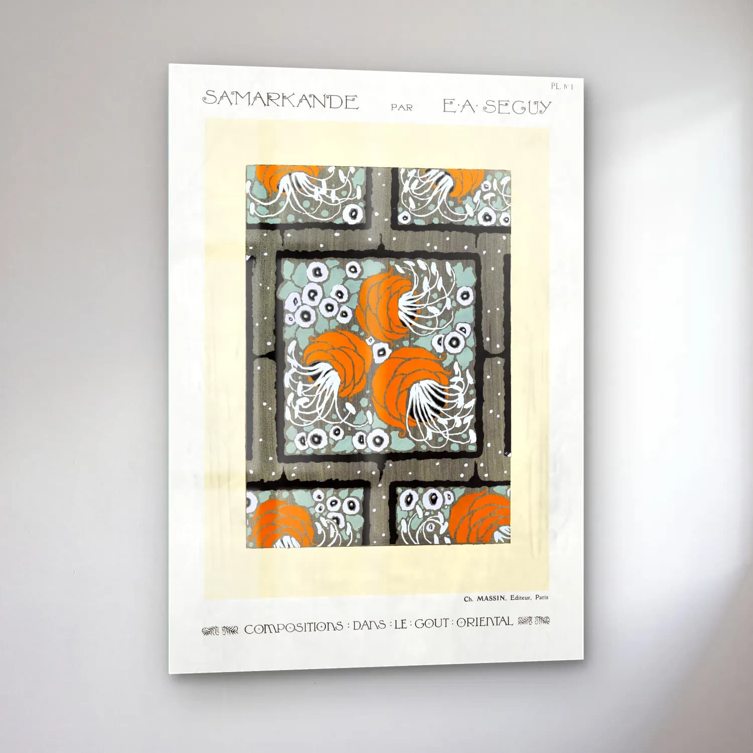 Retro Çiçek Deseni No. 115 cam tablo — sol açıdan görünüm