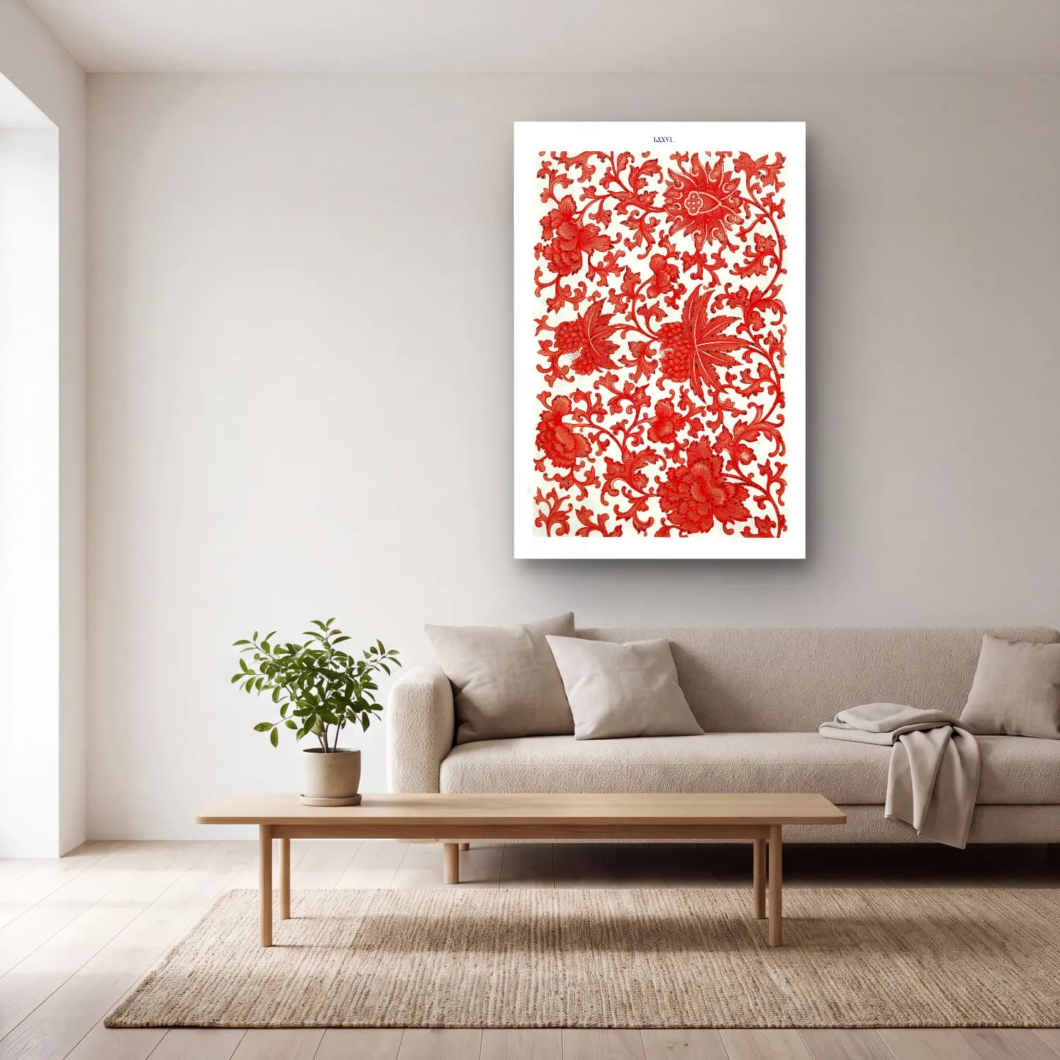 Botanik İllüstrasyon Çiçek Deseni No. 87 cam tablo — açık renk salonda