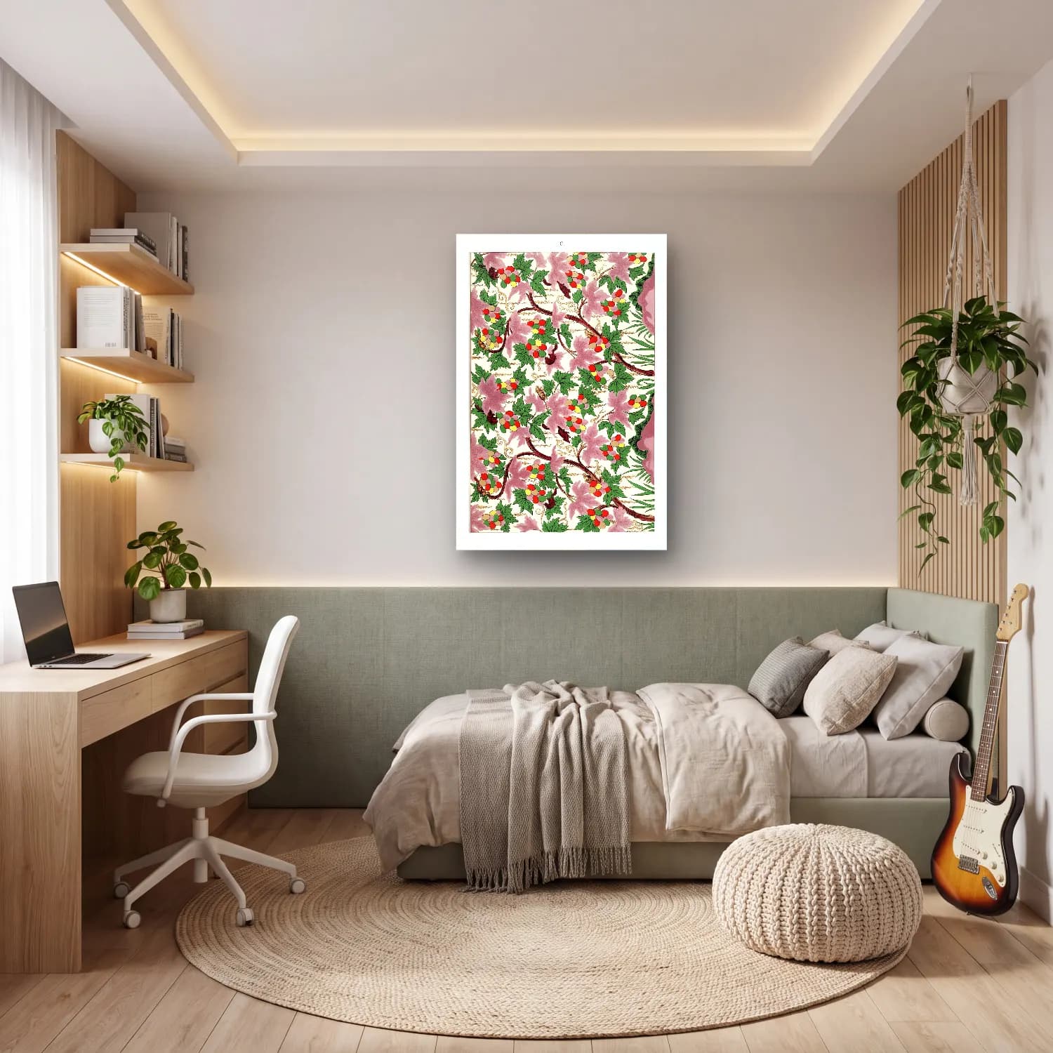 Maksimalist Çiçek Deseni No. 62 cam tablo — genç odasında