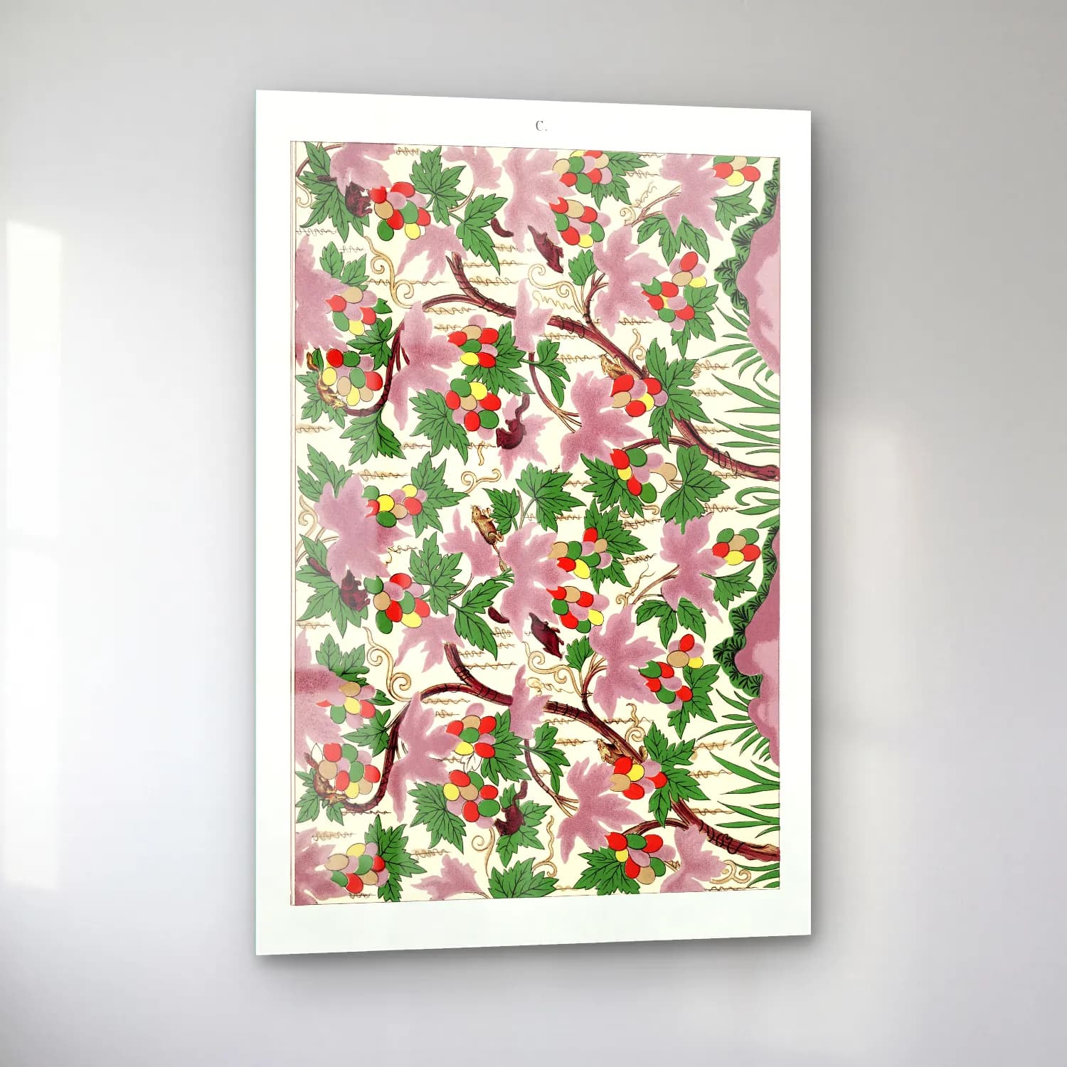 Maksimalist Çiçek Deseni No. 62 cam tablo — sol açıdan görünüm