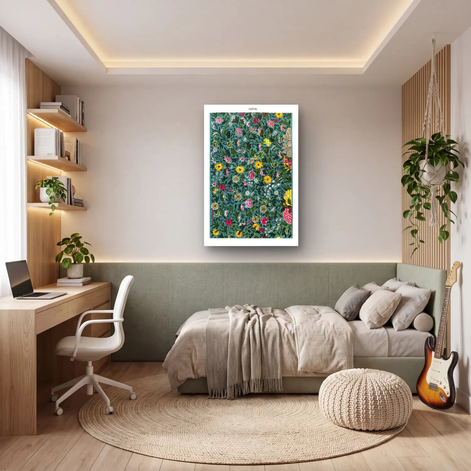 Maksimalist Çiçek Deseni No. 63 cam tablo — genç odasında