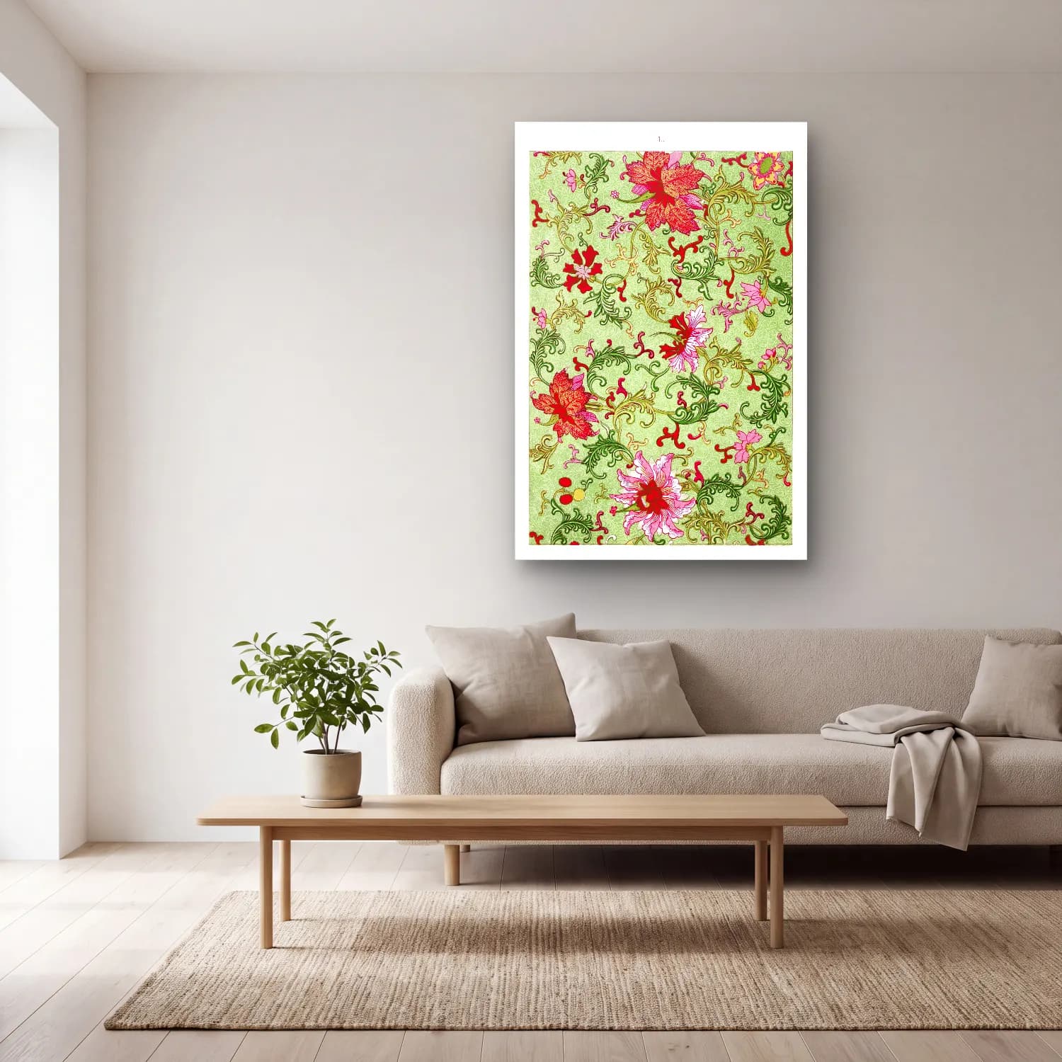 Pastel Çiçek Deseni No. 79 cam tablo — açık renk salonda