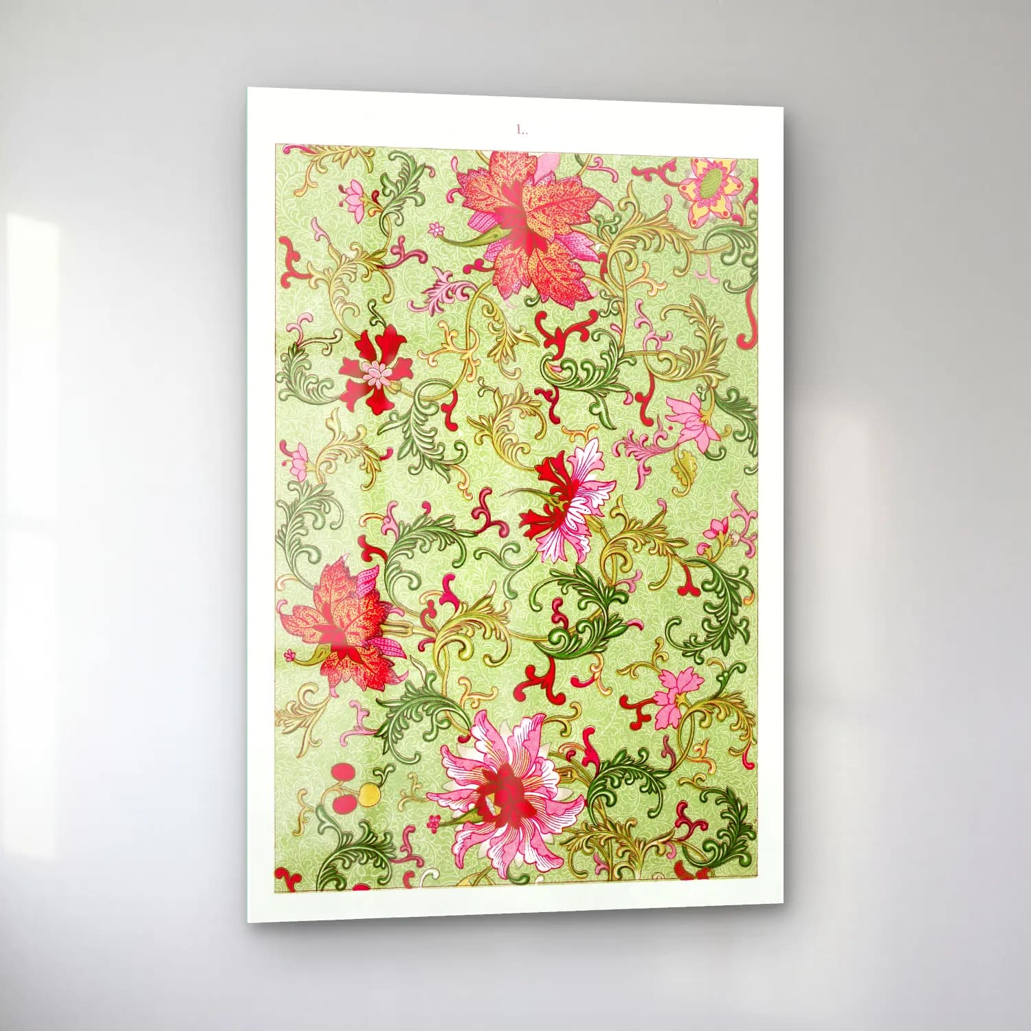 Pastel Çiçek Deseni No. 79 cam tablo — sol açıdan görünüm