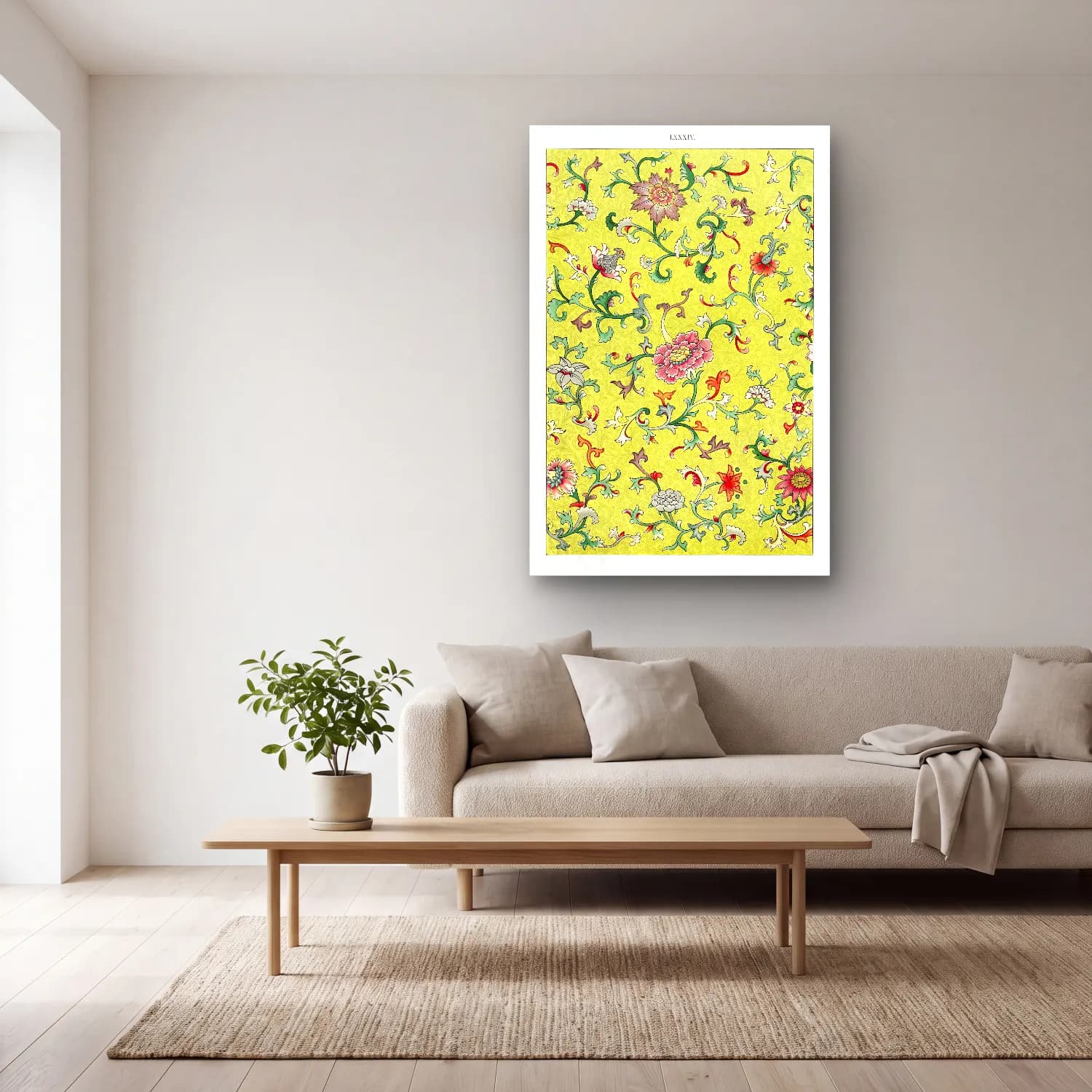 Pastel Çiçek Deseni No. 80 cam tablo — açık renk salonda