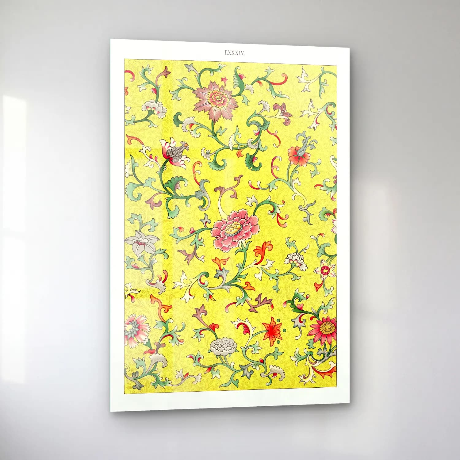 Pastel Çiçek Deseni No. 80 cam tablo — sol açıdan görünüm