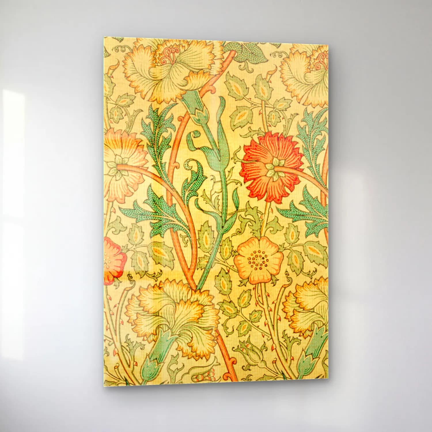 Vintage Çiçek Deseni – Turuncu Tonlar cam tablo — sol açıdan görünüm