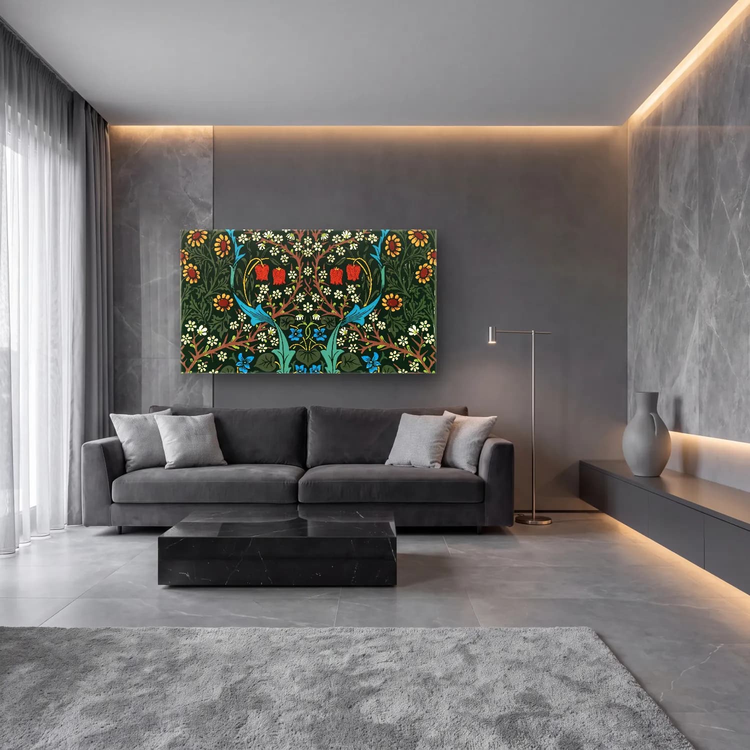 Botanik İllüstrasyon Çiçek Deseni No. 88 cam tablo — lüks salon duvarında