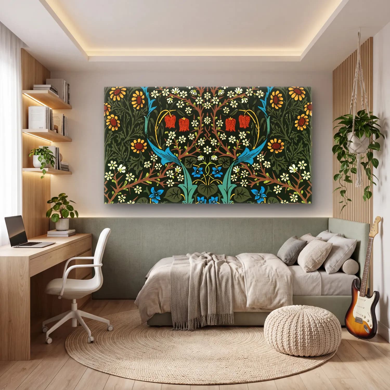 Botanik İllüstrasyon Çiçek Deseni No. 88 cam tablo — genç odasında