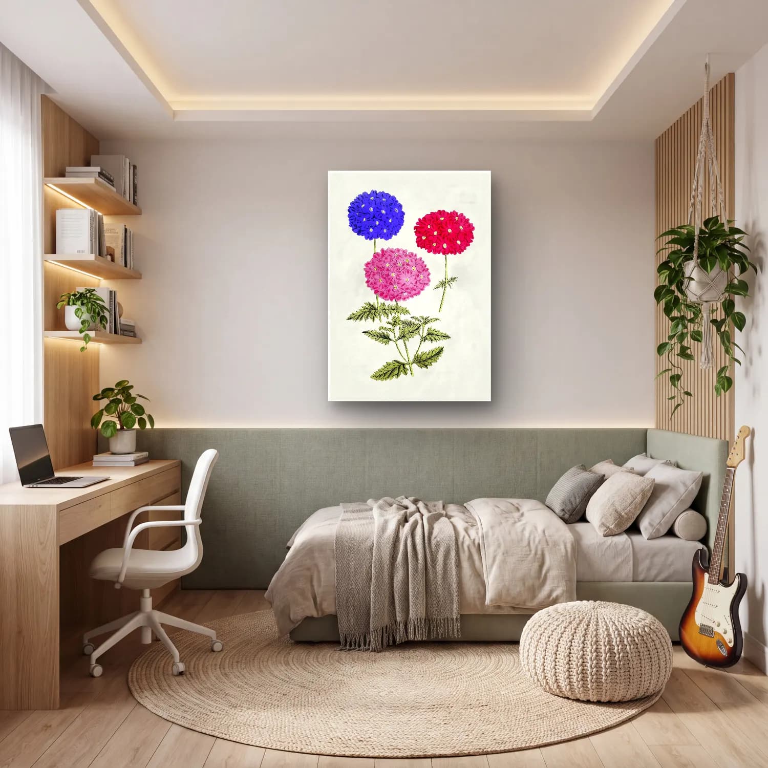 Botanik İllüstrasyon Ortancalar – Pembe Tonlar cam tablo — genç odasında