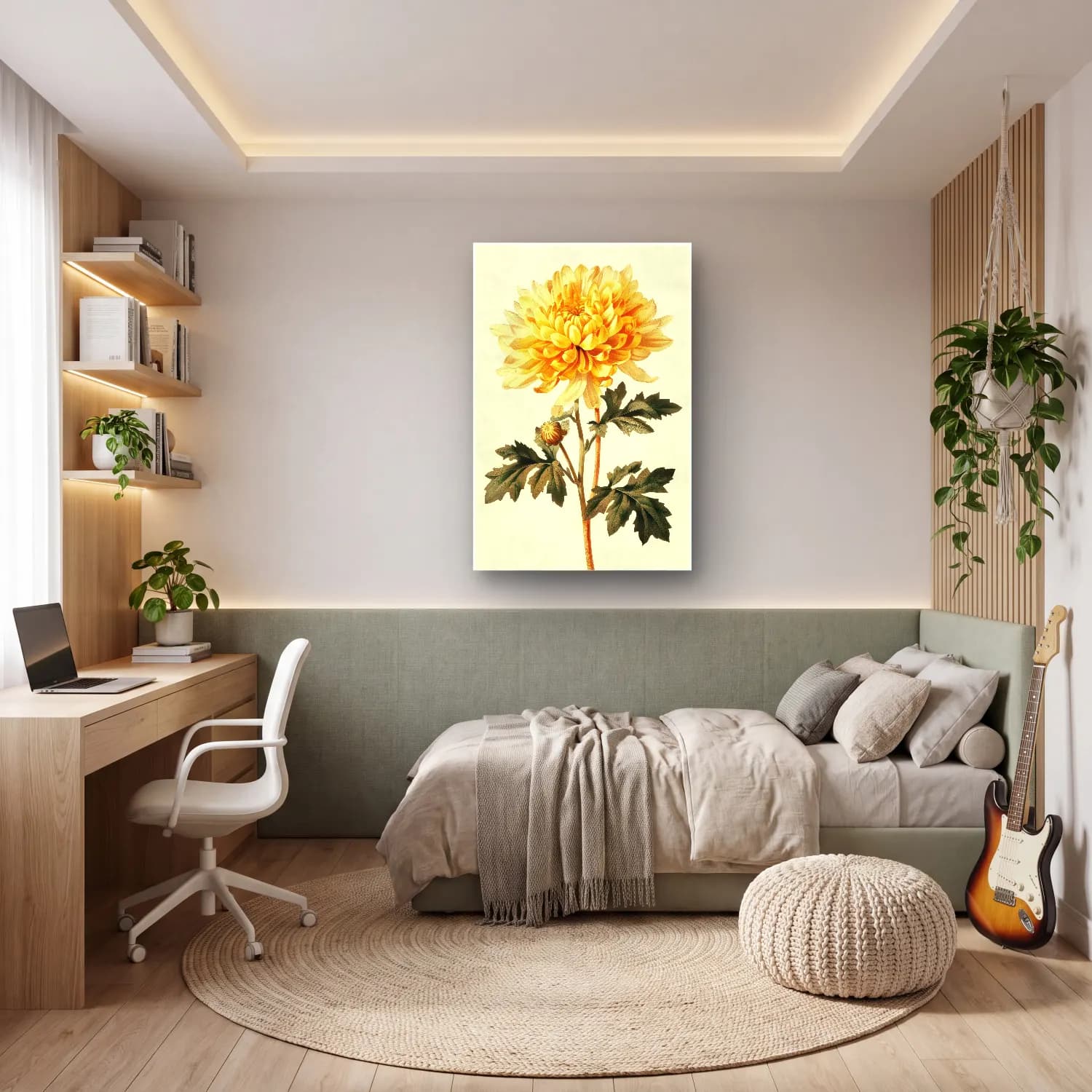 Botanik İllüstrasyon Çiçek Deseni No. 92 cam tablo — genç odasında