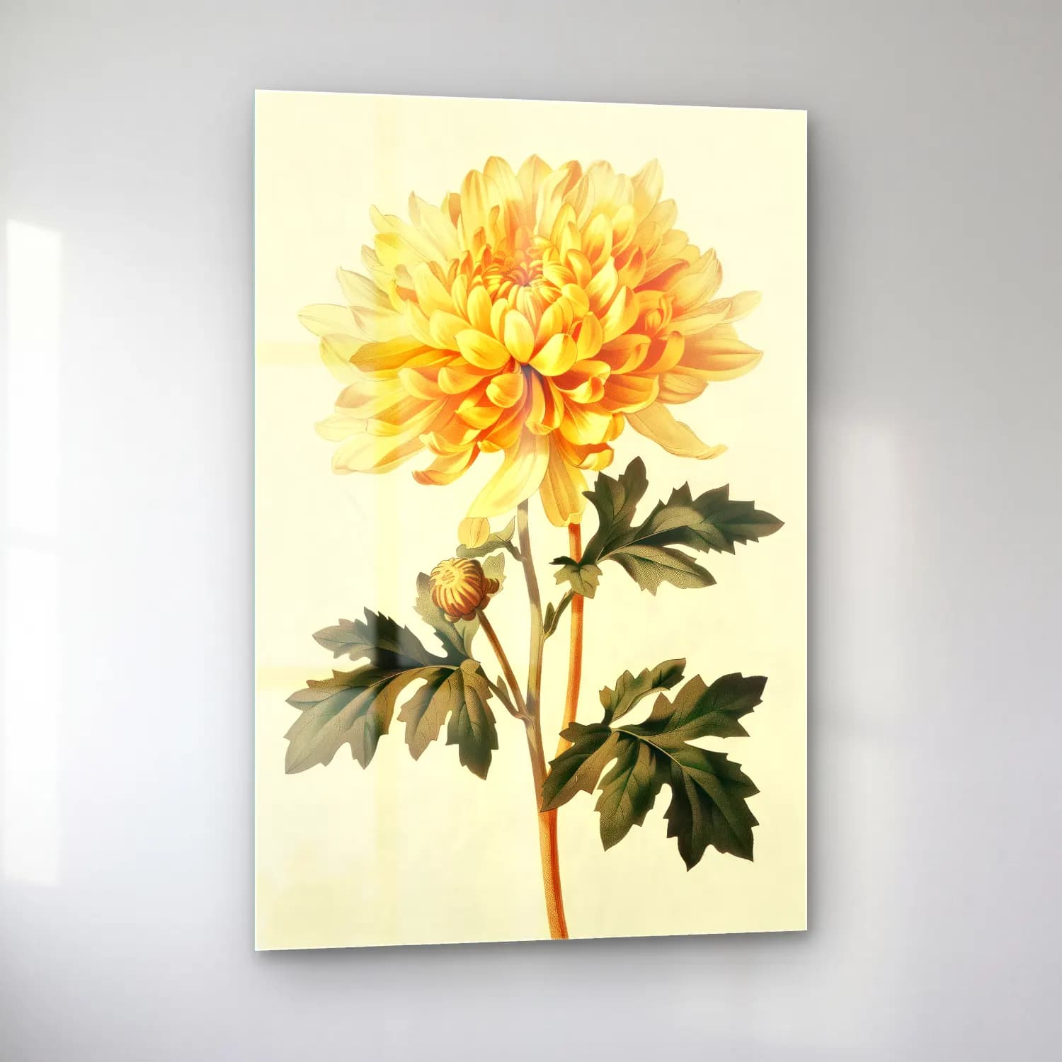 Botanik İllüstrasyon Çiçek Deseni No. 92 cam tablo — sol açıdan görünüm