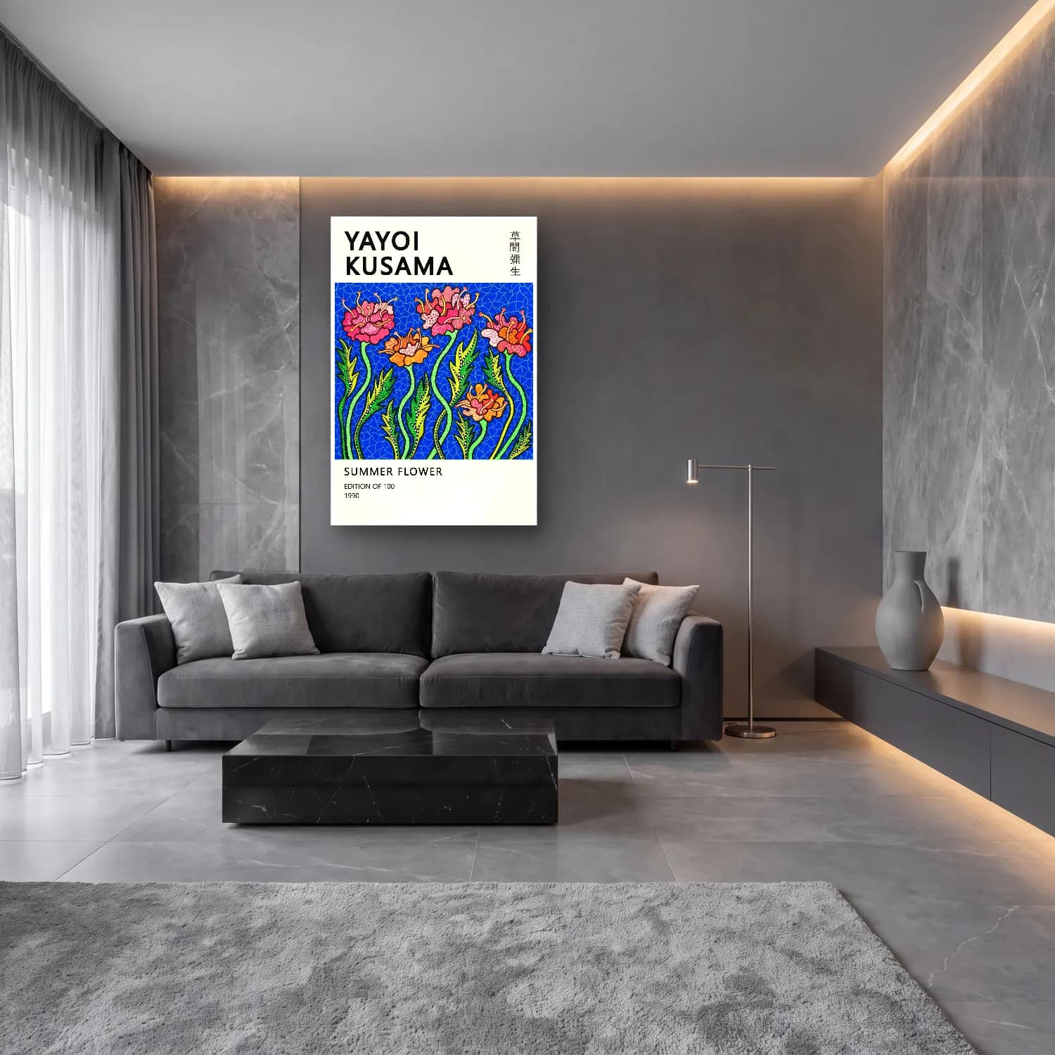 Pastel Çiçek Deseni No. 82 cam tablo — lüks salon duvarında