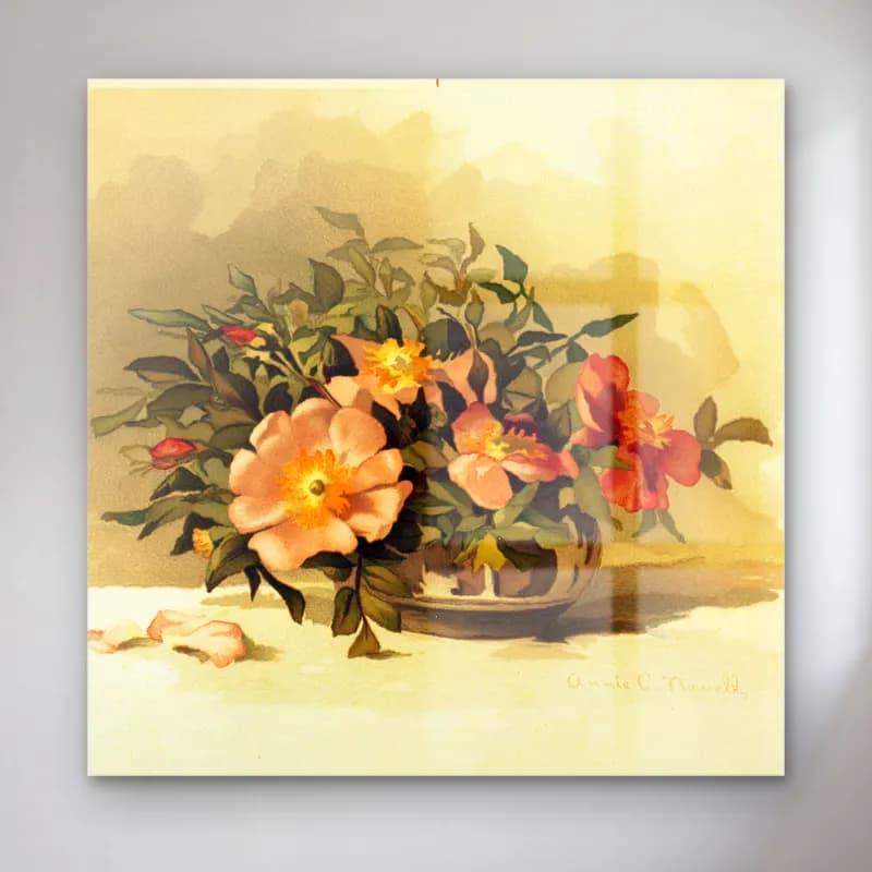 Vintage Vazoda Çiçek Buketi – Pembe Tonlar cam tablo — Vintage Vazoda Çiçek Buketi – Pembe Tonlar — vintage vazoda çiçek buketi