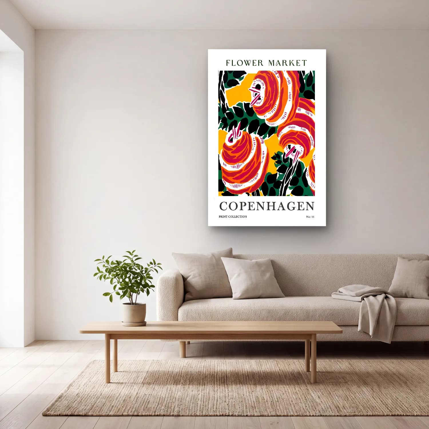 Maksimalist Çiçek Deseni No. 67 cam tablo — açık renk salonda