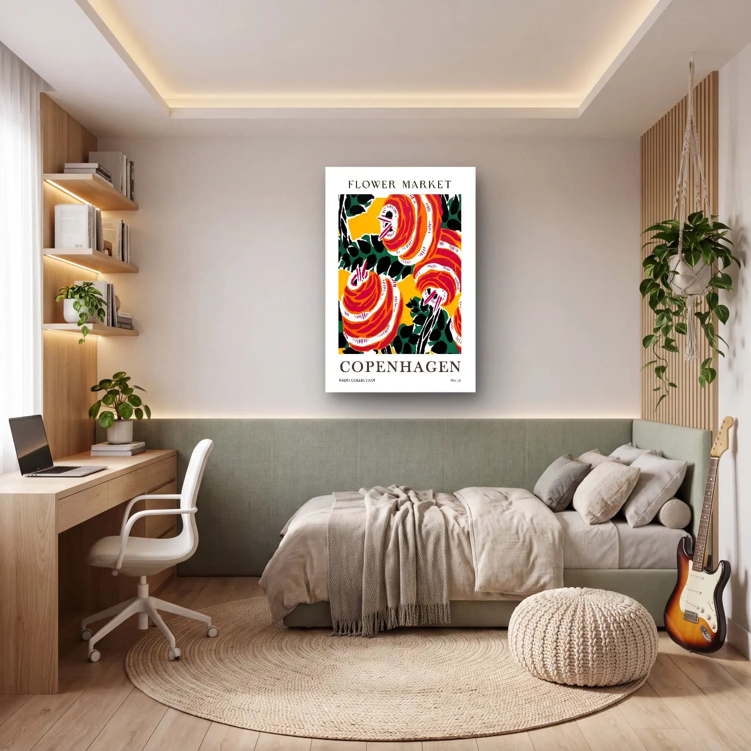 Maksimalist Çiçek Deseni No. 67 cam tablo — genç odasında