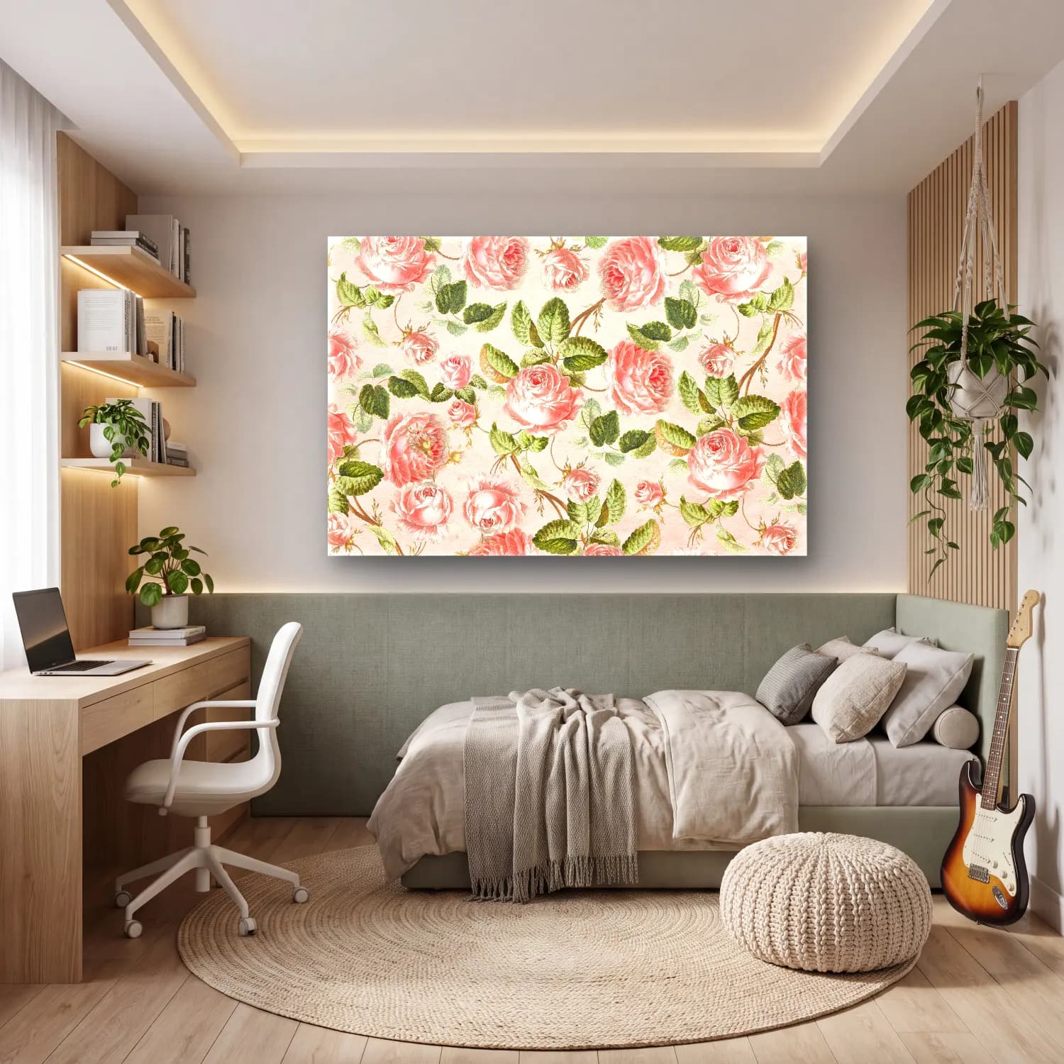 Pastel Çiçek Deseni No. 85 cam tablo — genç odasında