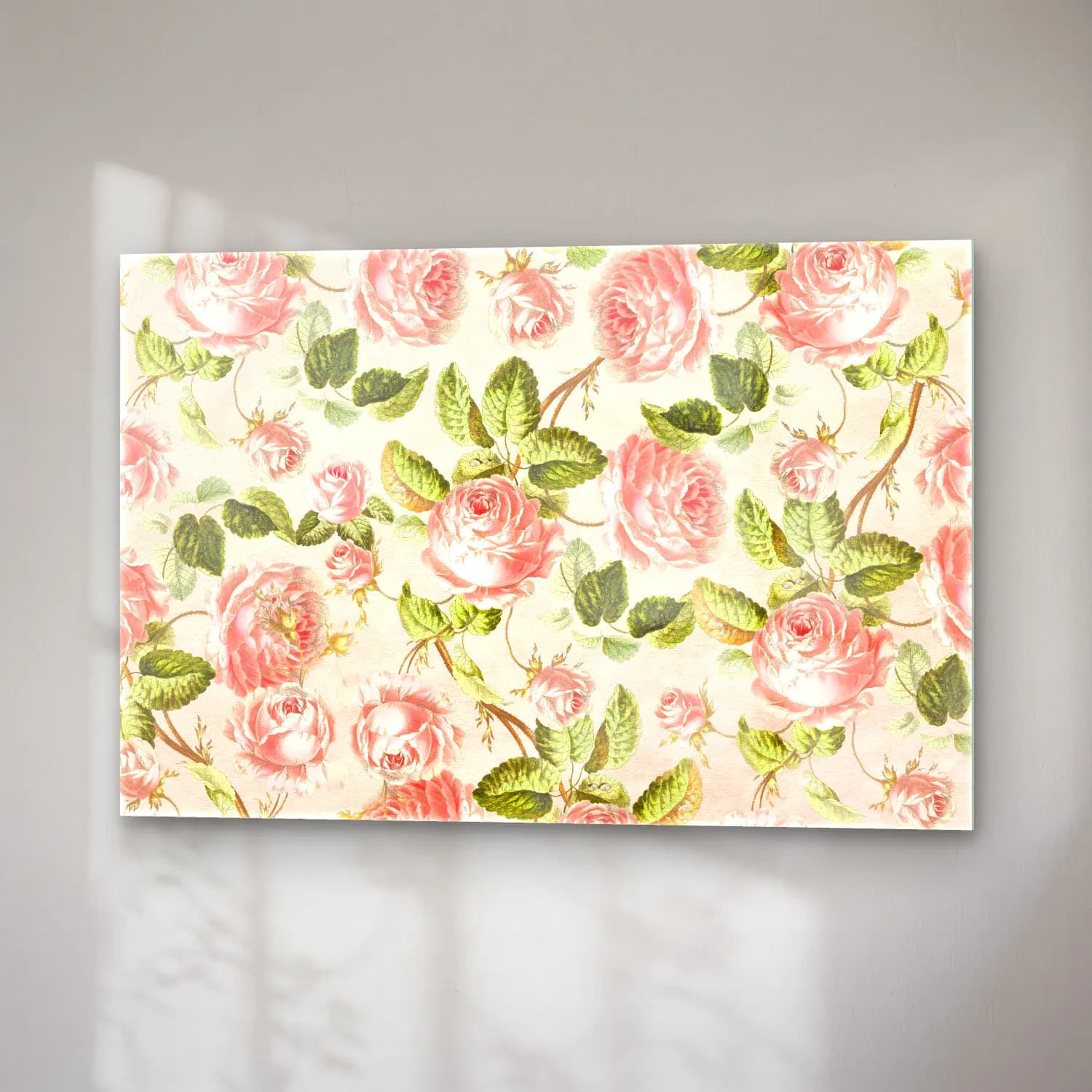 Pastel Çiçek Deseni No. 85 cam tablo — sağ açıdan görünüm