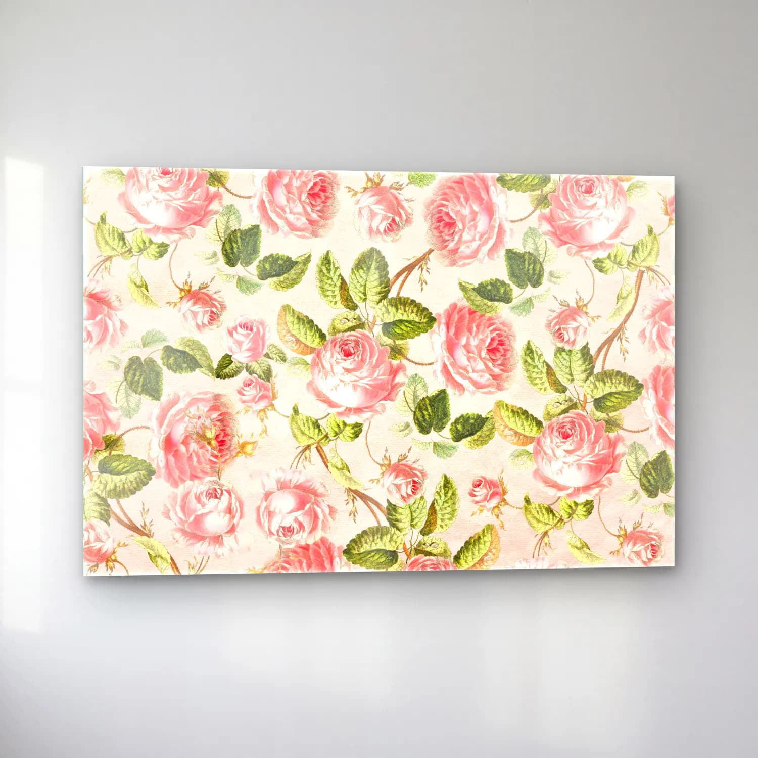 Pastel Çiçek Deseni No. 85 cam tablo — sol açıdan görünüm