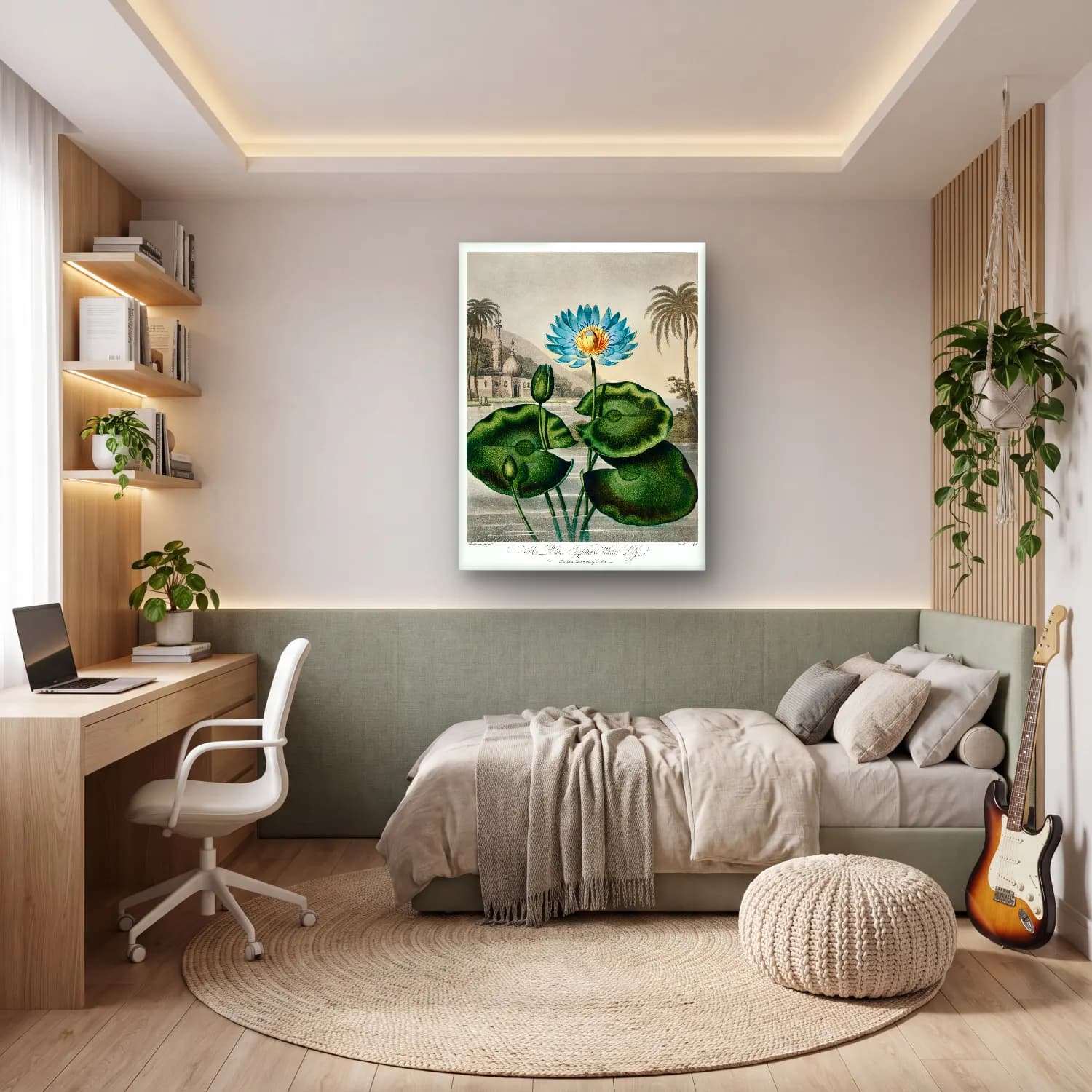 Botanik İllüstrasyon Lotus Çiçekleri No. 17 cam tablo — genç odasında