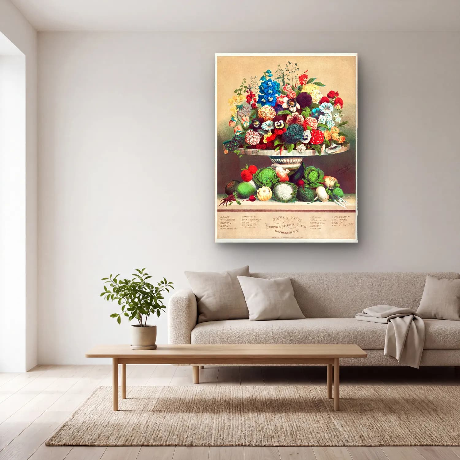 Vintage Poster Sebzeler – Yeşil Tonlar cam tablo — açık renk salonda