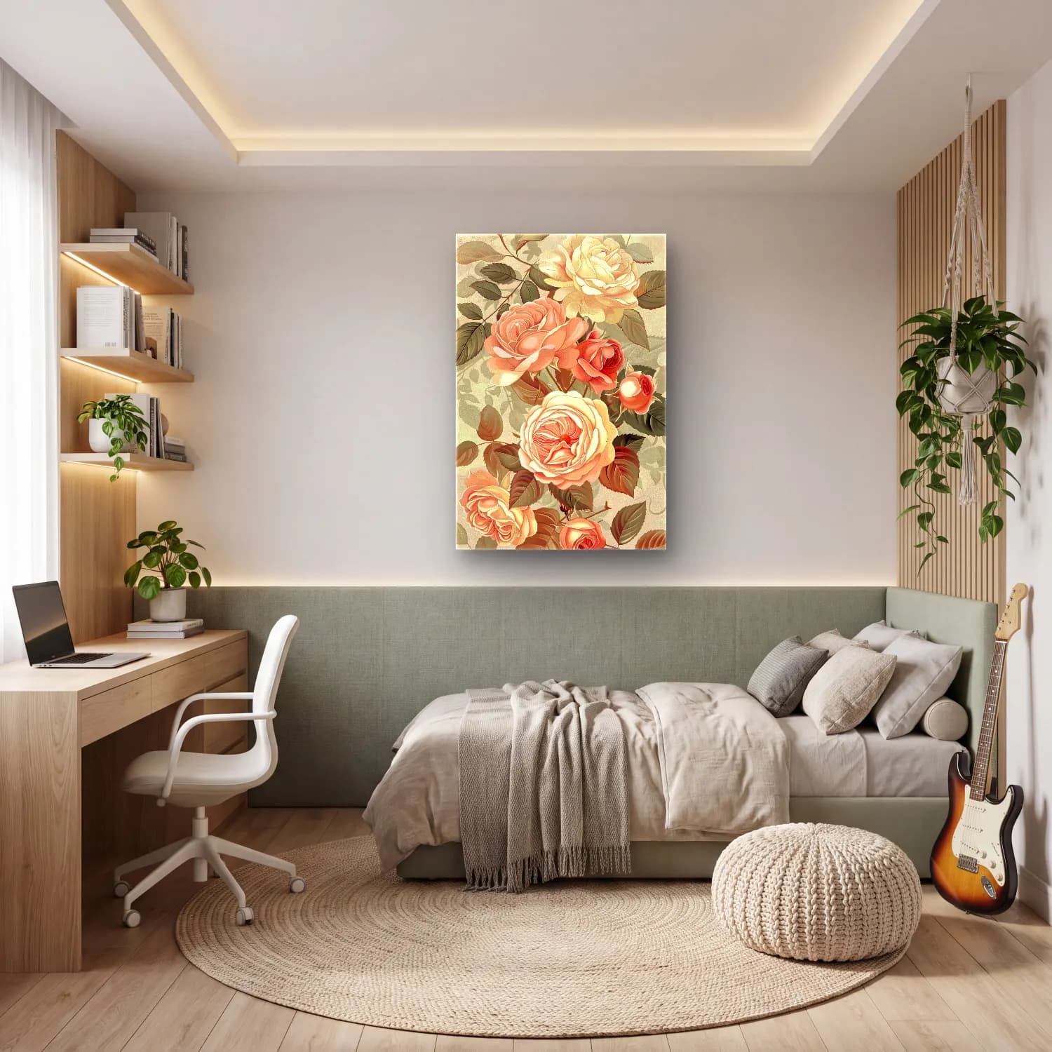 Pastel Güller No. 11 cam tablo — genç odasında