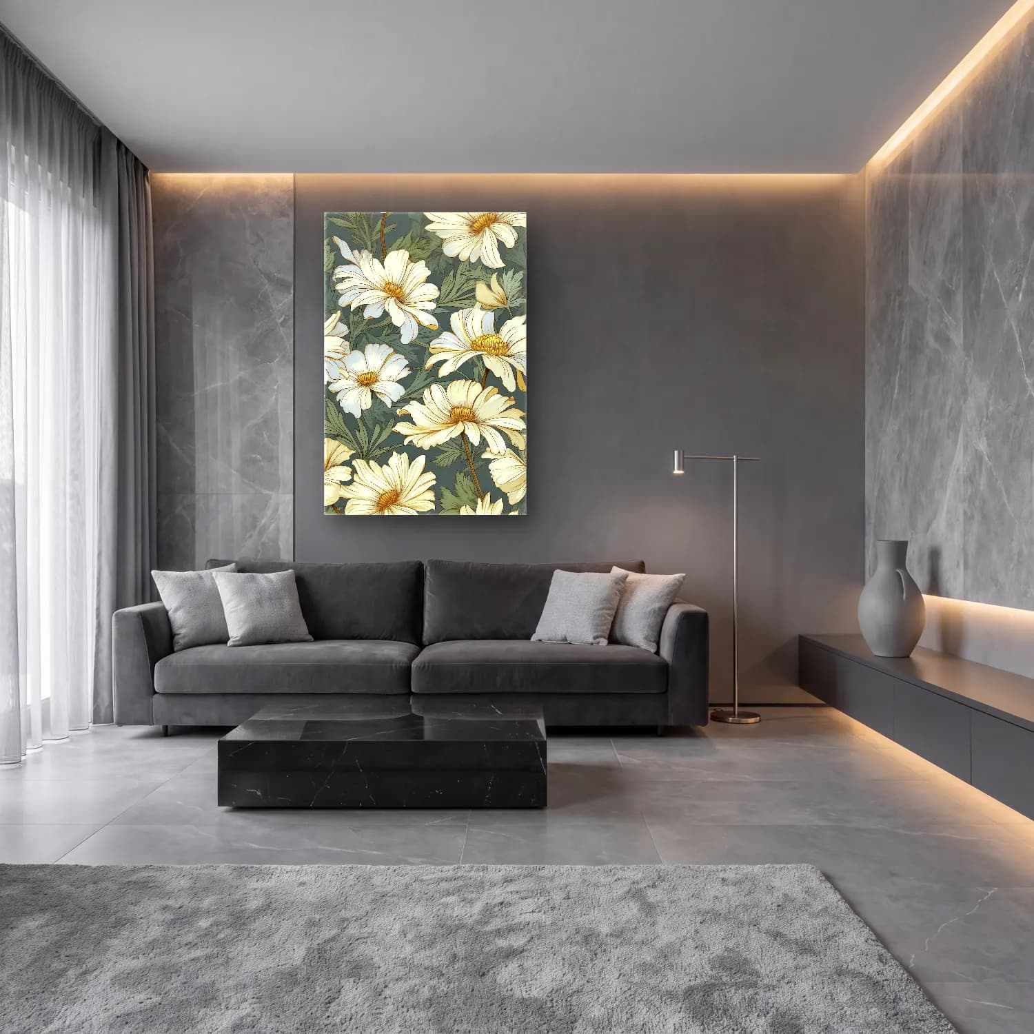 Botanik İllüstrasyon Çiçek Deseni No. 98 cam tablo — lüks salon duvarında