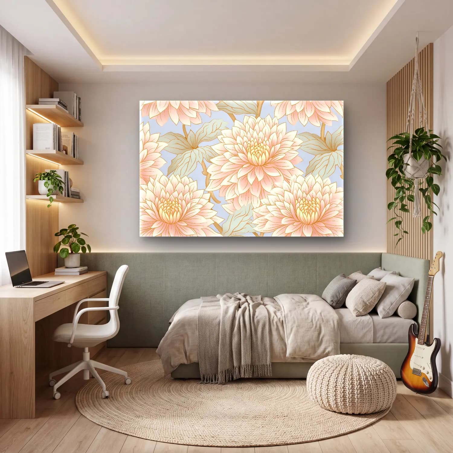 Pastel Çiçek Deseni No. 87 cam tablo — genç odasında