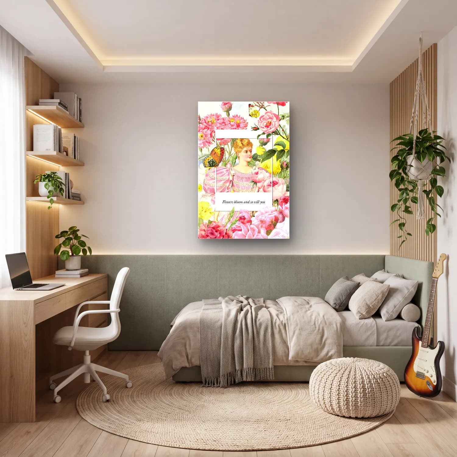 Pastel Güller No. 13 cam tablo — genç odasında