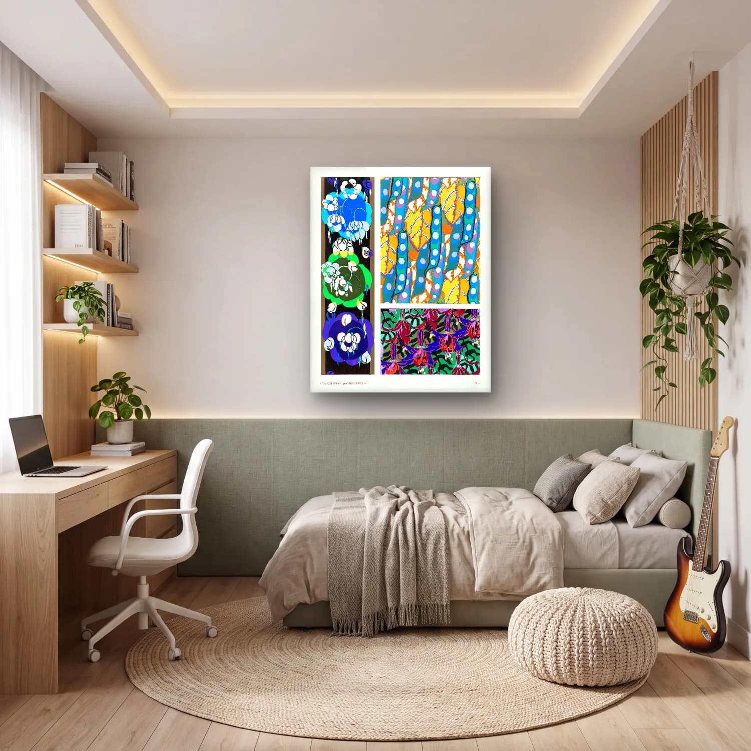 Maksimalist Çiçek Deseni No. 70 cam tablo — genç odasında