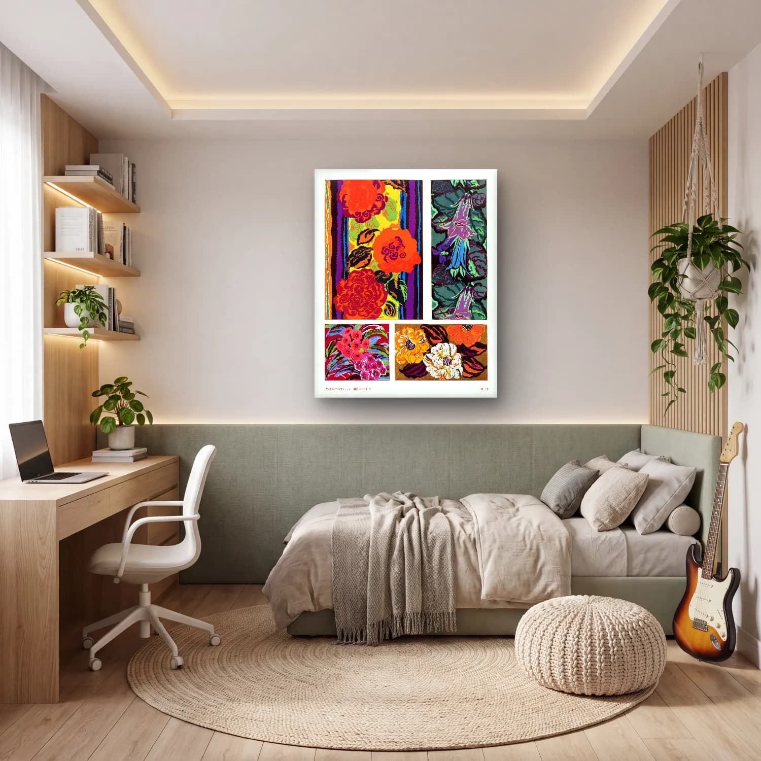 Maksimalist Çiçek Deseni No. 71 cam tablo — genç odasında