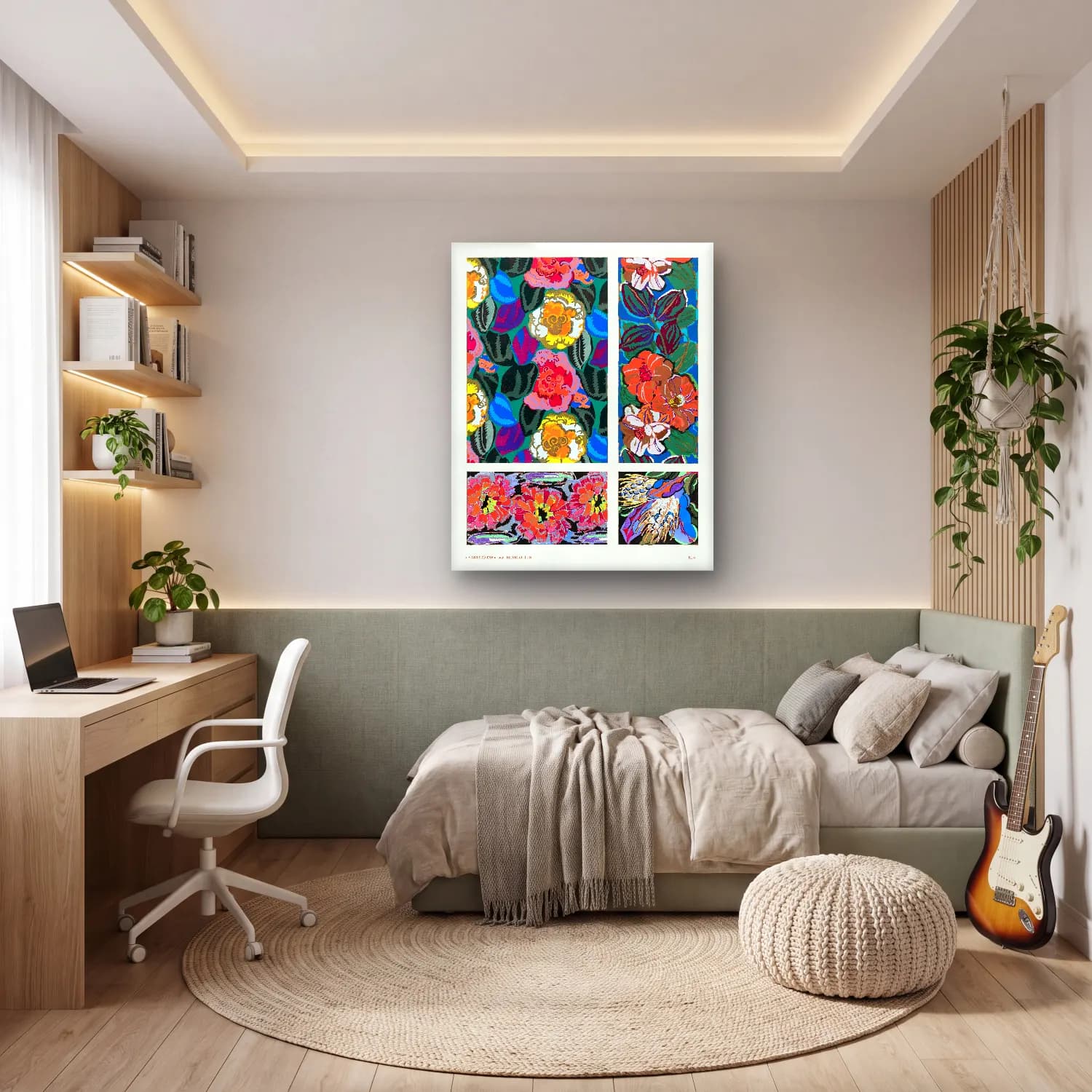 Maksimalist Çiçek Deseni No. 74 cam tablo — genç odasında