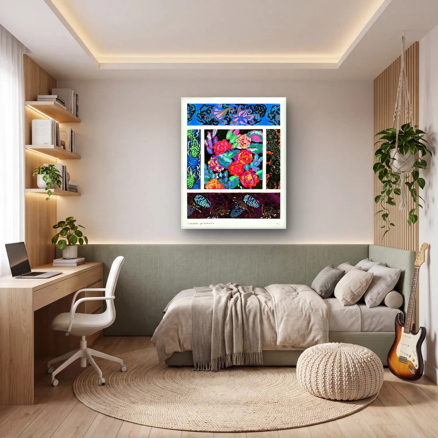 Maksimalist Çiçek Deseni No. 75 cam tablo — genç odasında